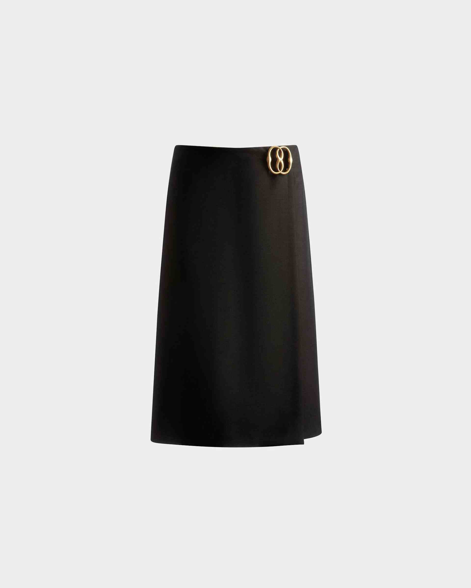 Knee Length Wrap Skirt In Black Mohair Wool Mix - Women's - Bally