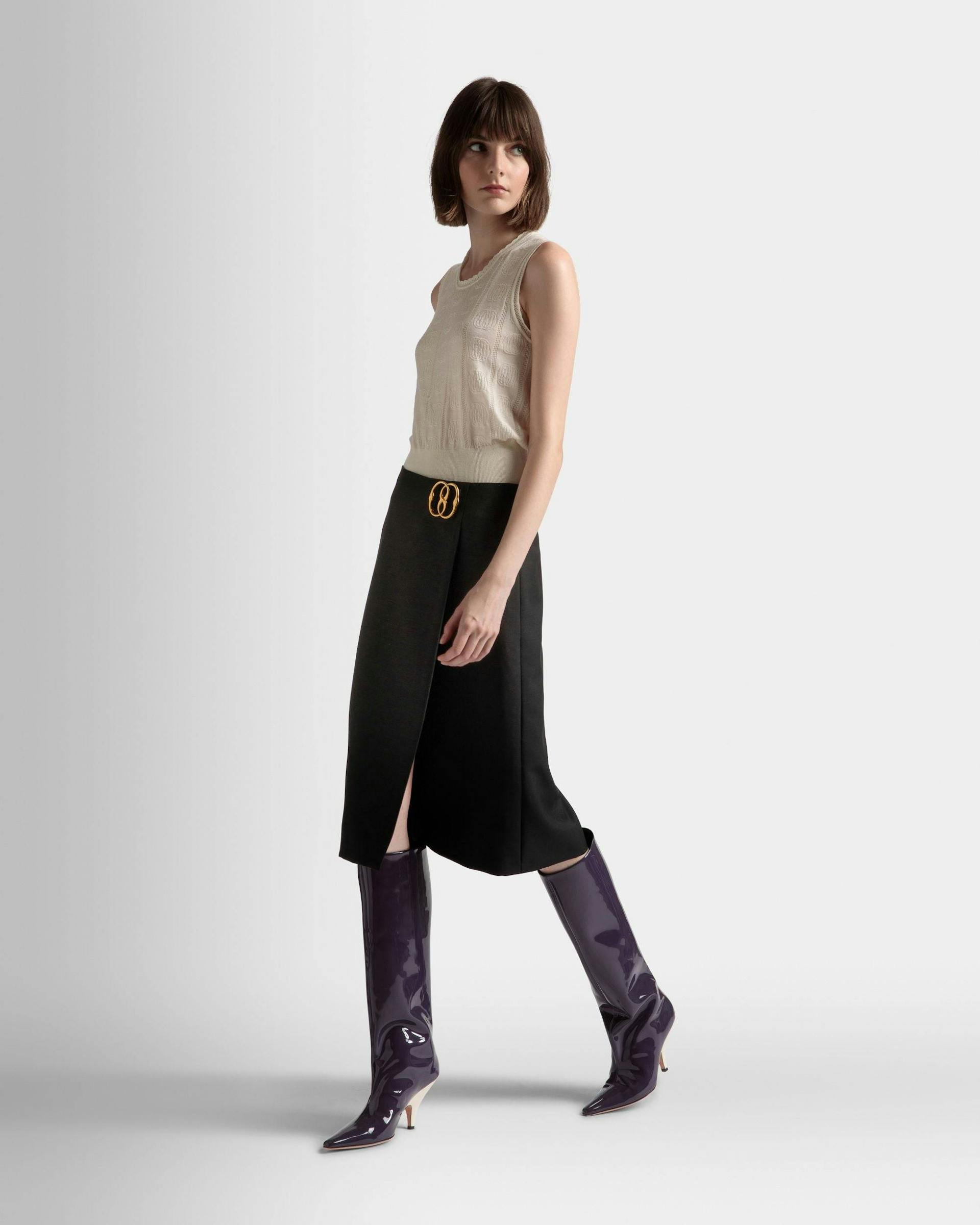 Knee Length Wrap Skirt In Black Mohair Wool Mix - Women's - Bally - 02