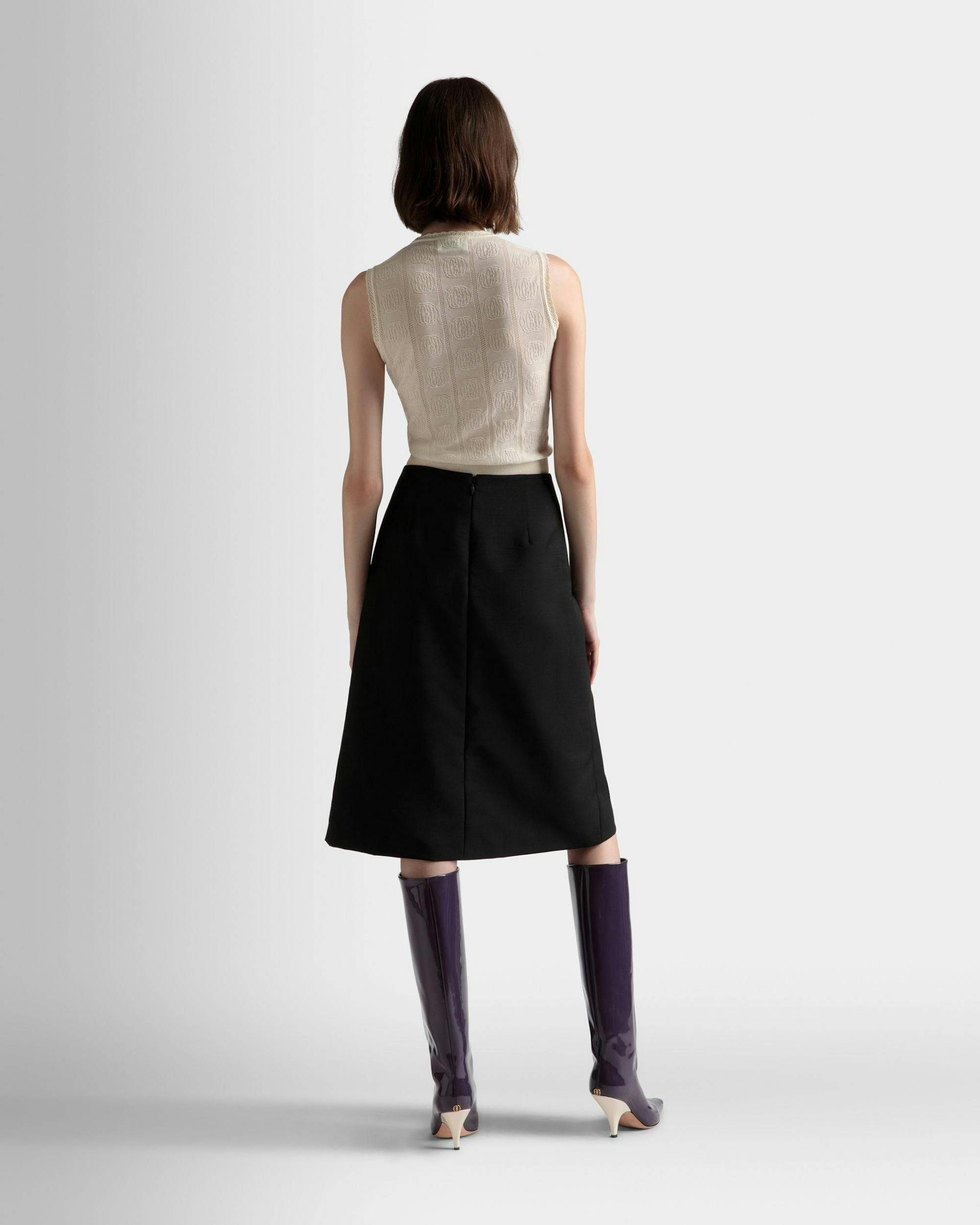 Knee Length Wrap Skirt In Black Mohair Wool Mix - Women's - Bally - 06