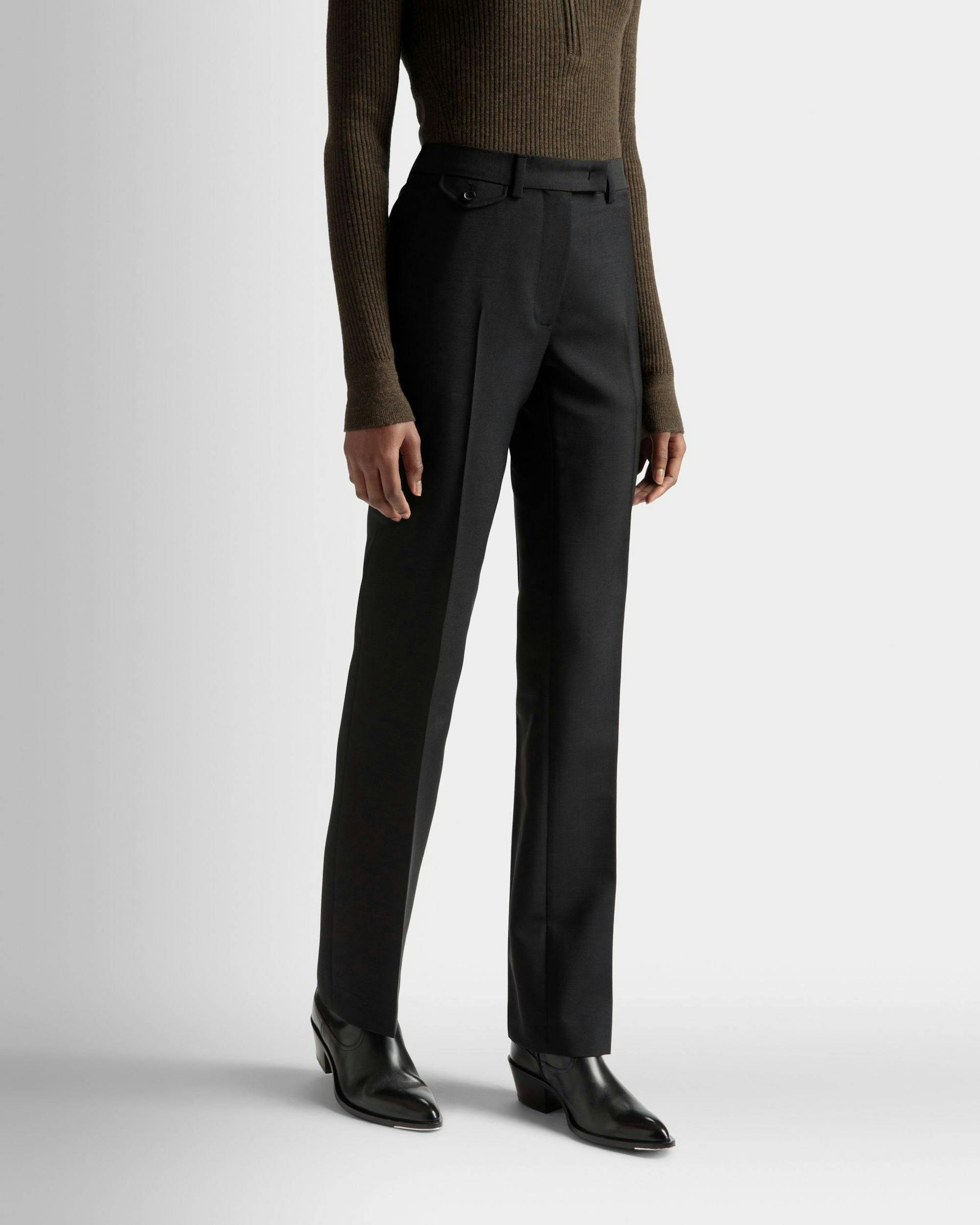 Tailored Straight Leg Pants In Black Mohair Wool Mix - Women's - Bally - 03