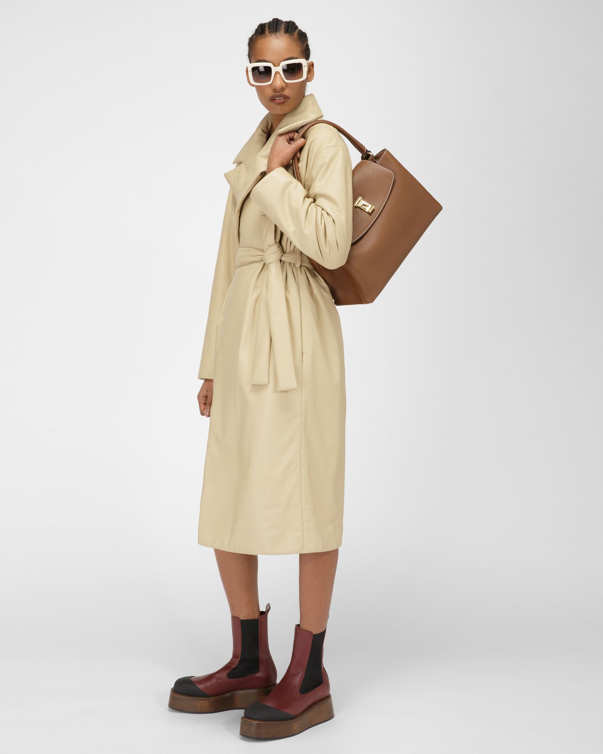 Layka Leather Top Handle Bag In Brown - Women's - Bally - 02