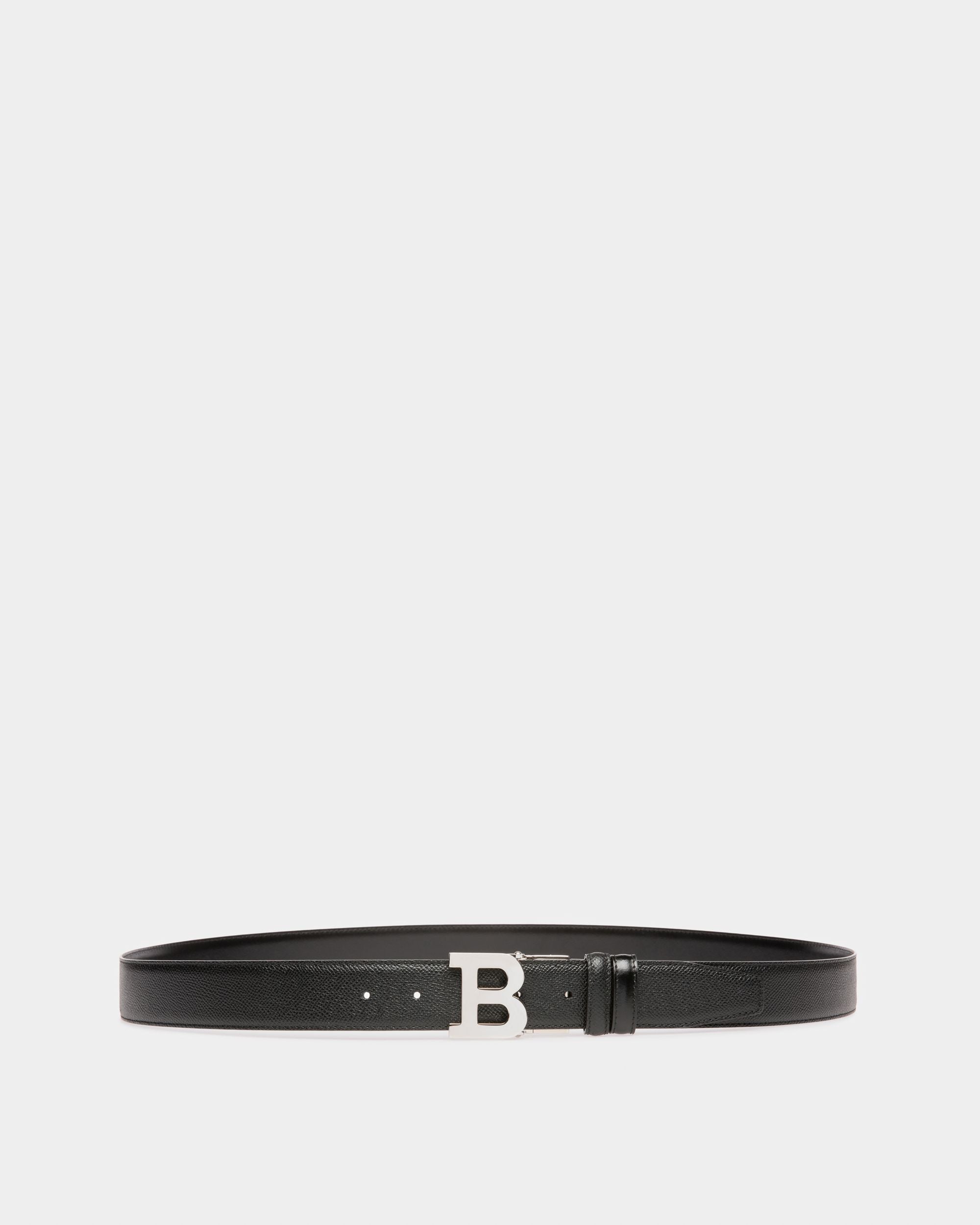B Buckle Leather 35mm Belt In Black & Navy - Men's - Bally - 01