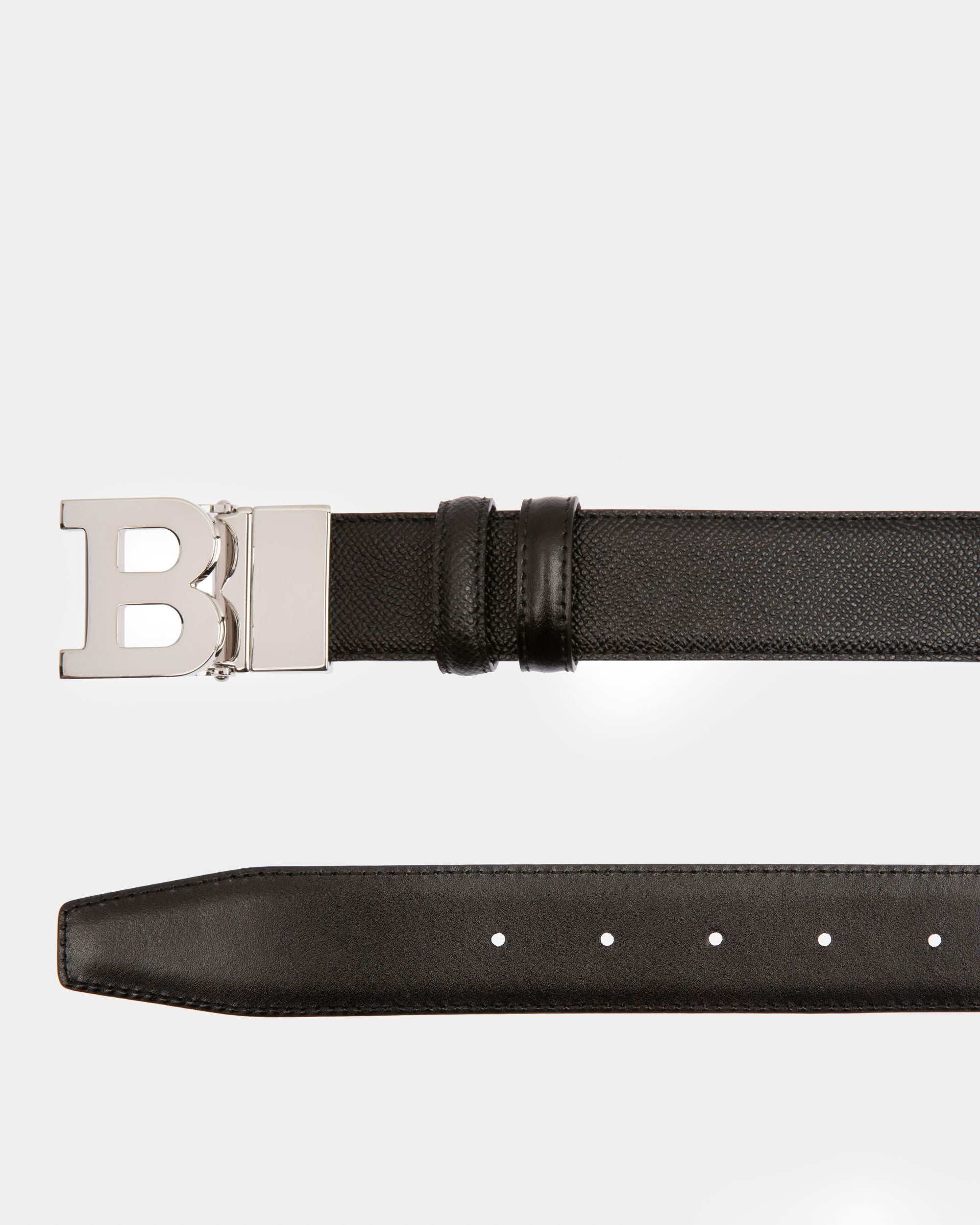 B Buckle Leather 35mm Belt In Black & Navy - Men's - Bally - 02