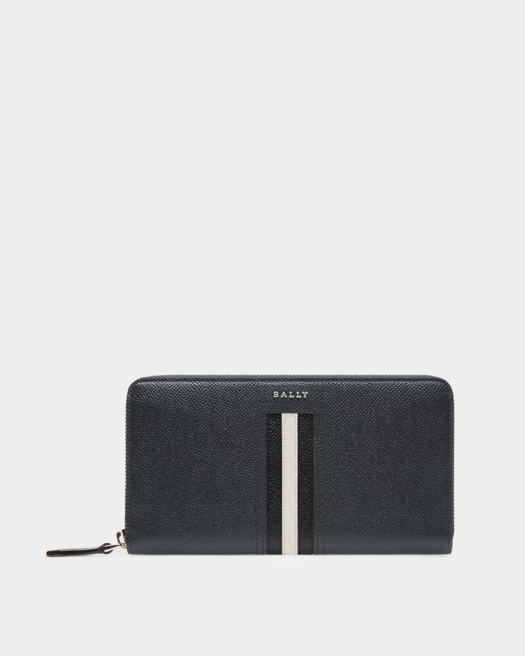 Lettering Travel Wallet In Blue Leather - Men's - Bally - 01