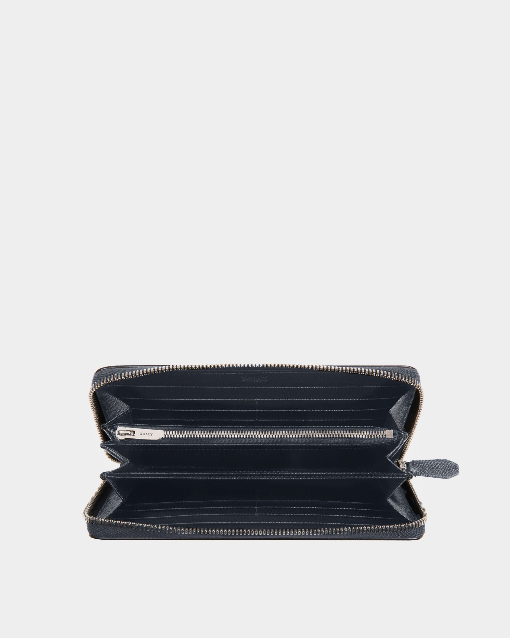 Lettering Travel Wallet In Blue Leather - Men's - Bally - 03