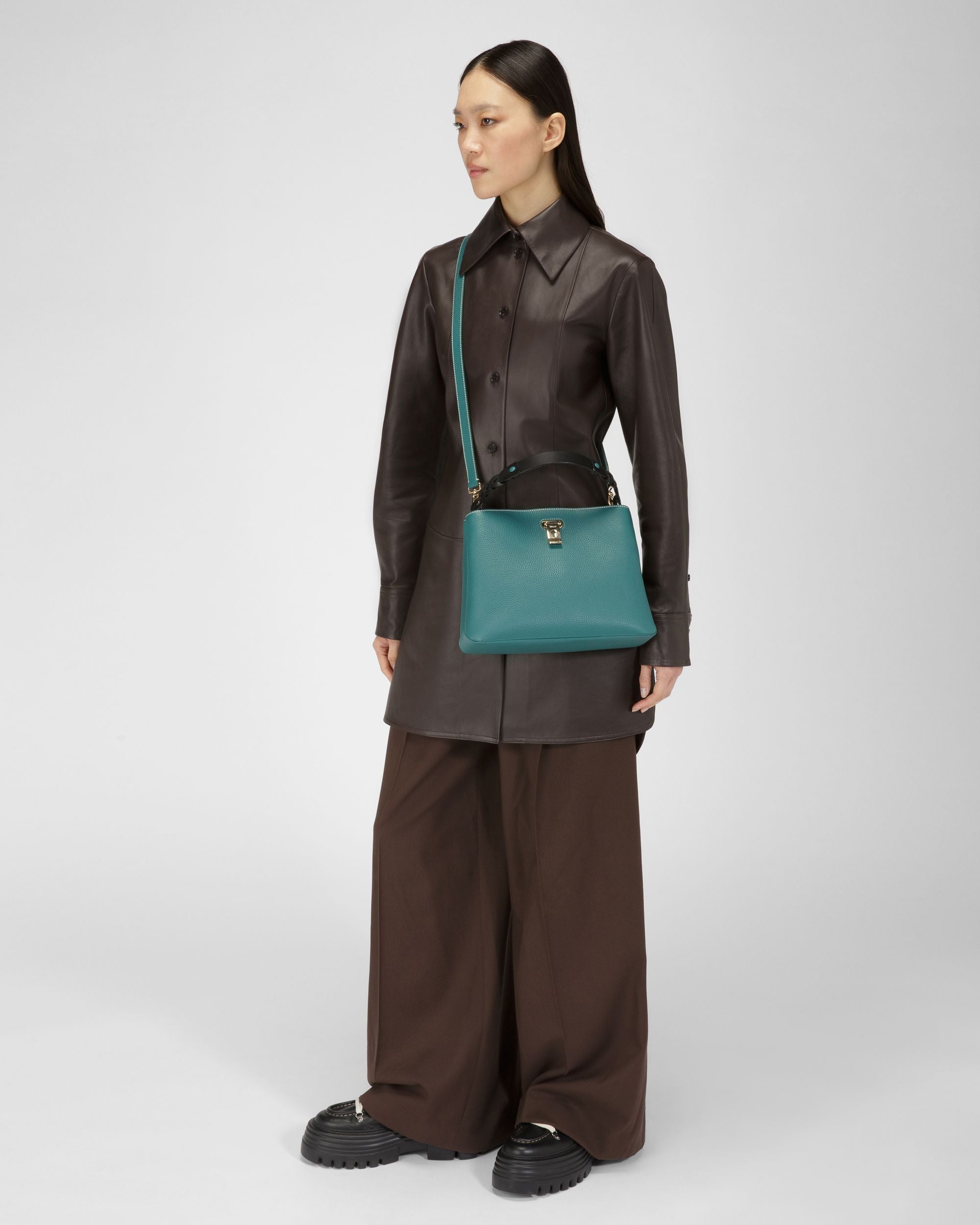Lucyle Leather Shoulder Bag In Dark Green - Women's - Bally - 06
