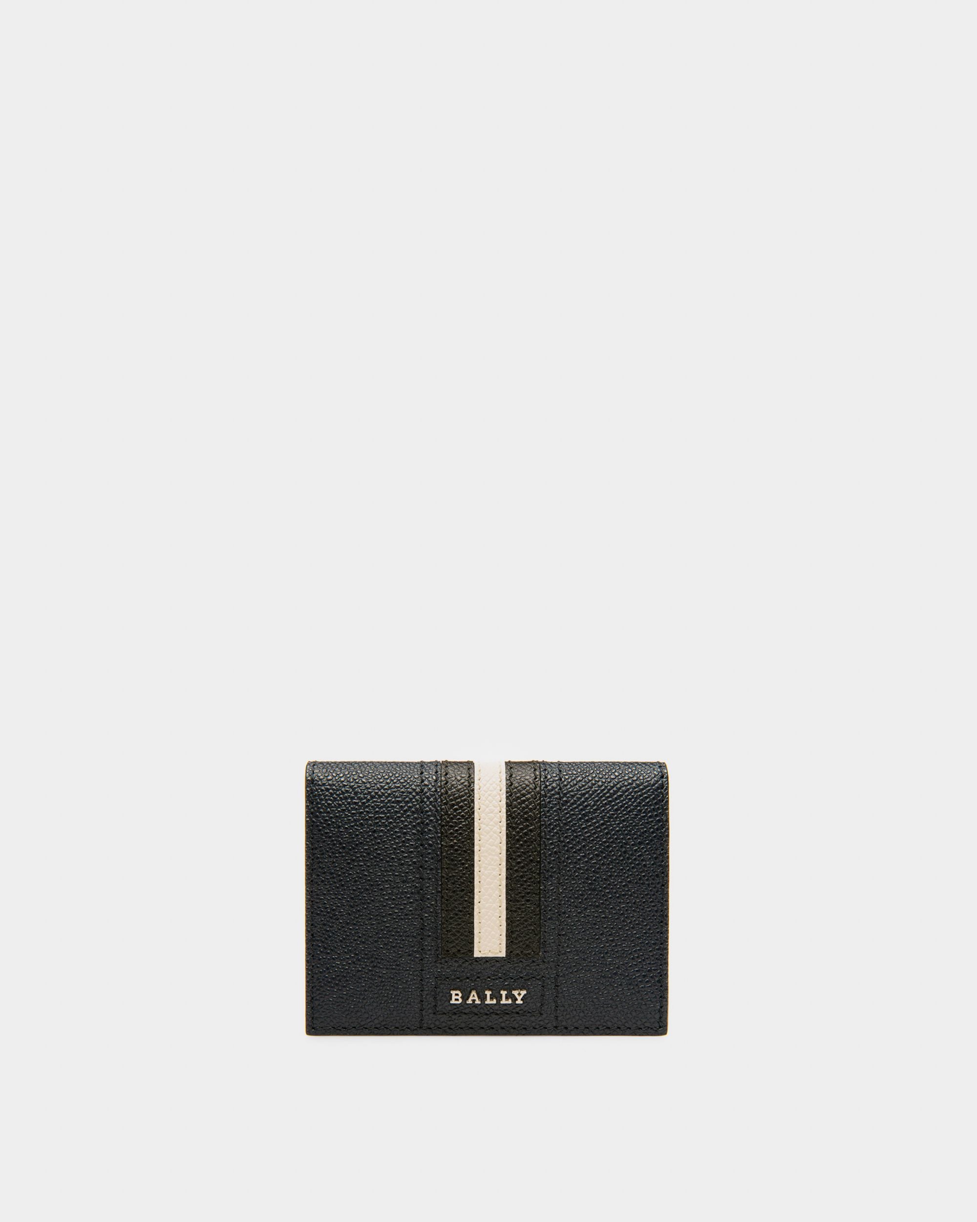Lettering Business Card Holder In Blue Leather - Men's - Bally - 01