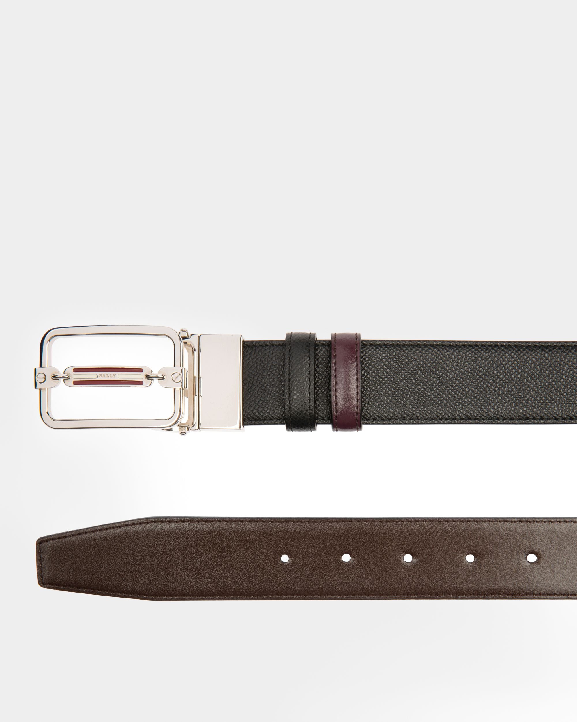 Steff Leather 35mm Belt In Black & Brown - Men's - Bally - 02