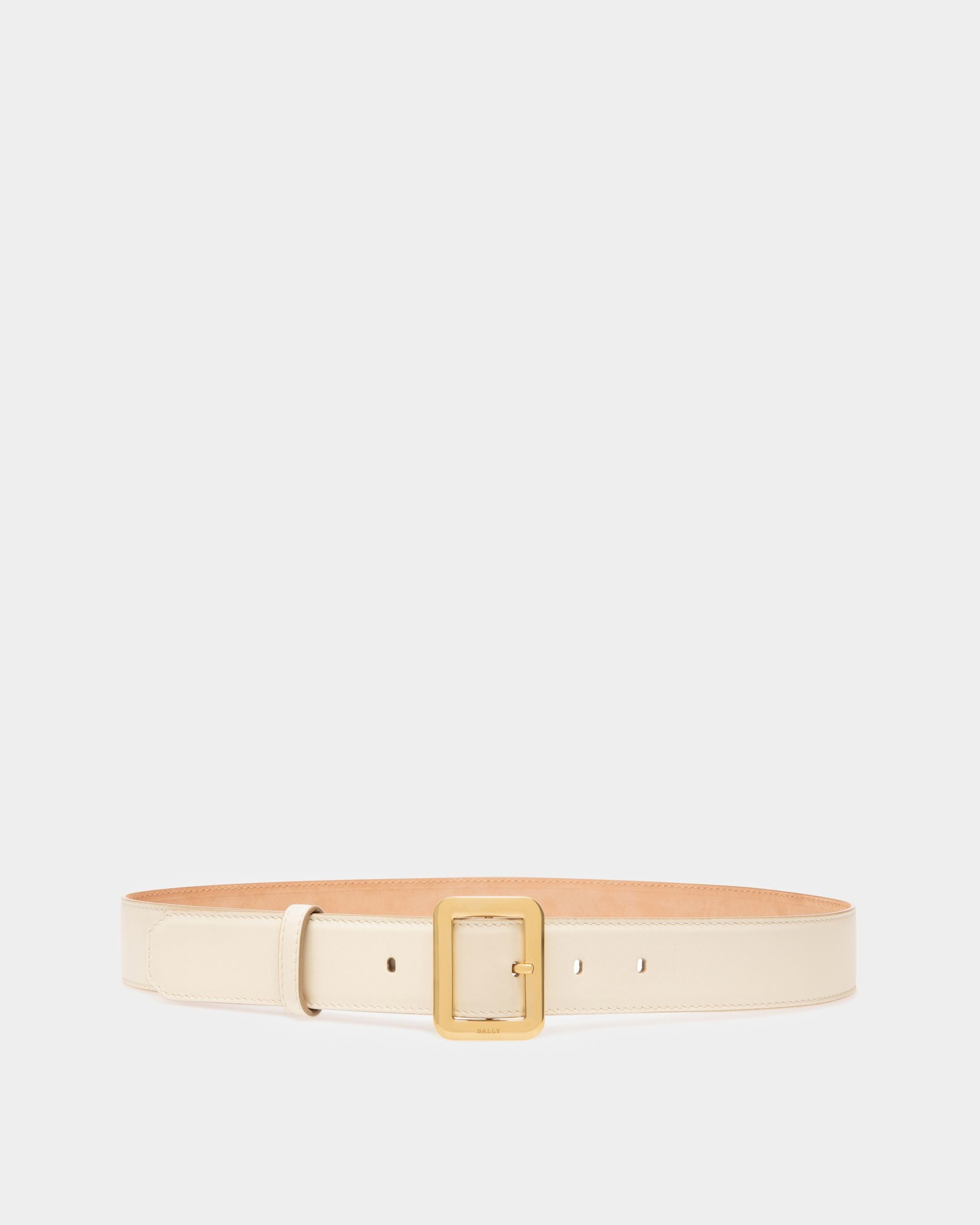 Janelle Leather 35mm Belt In Bone - Women's - Bally - 01