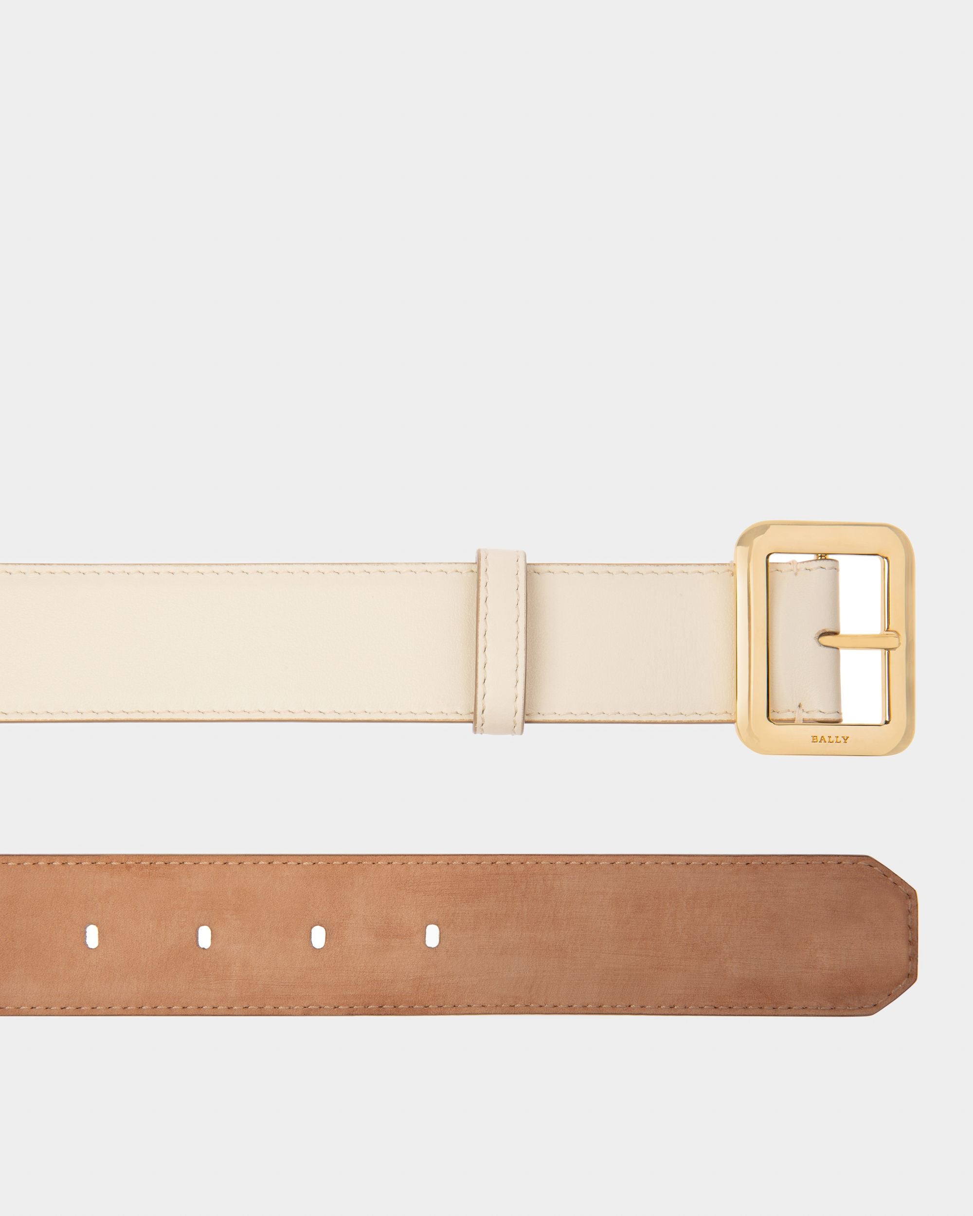 Janelle Leather 35mm Belt In Bone - Women's - Bally - 02