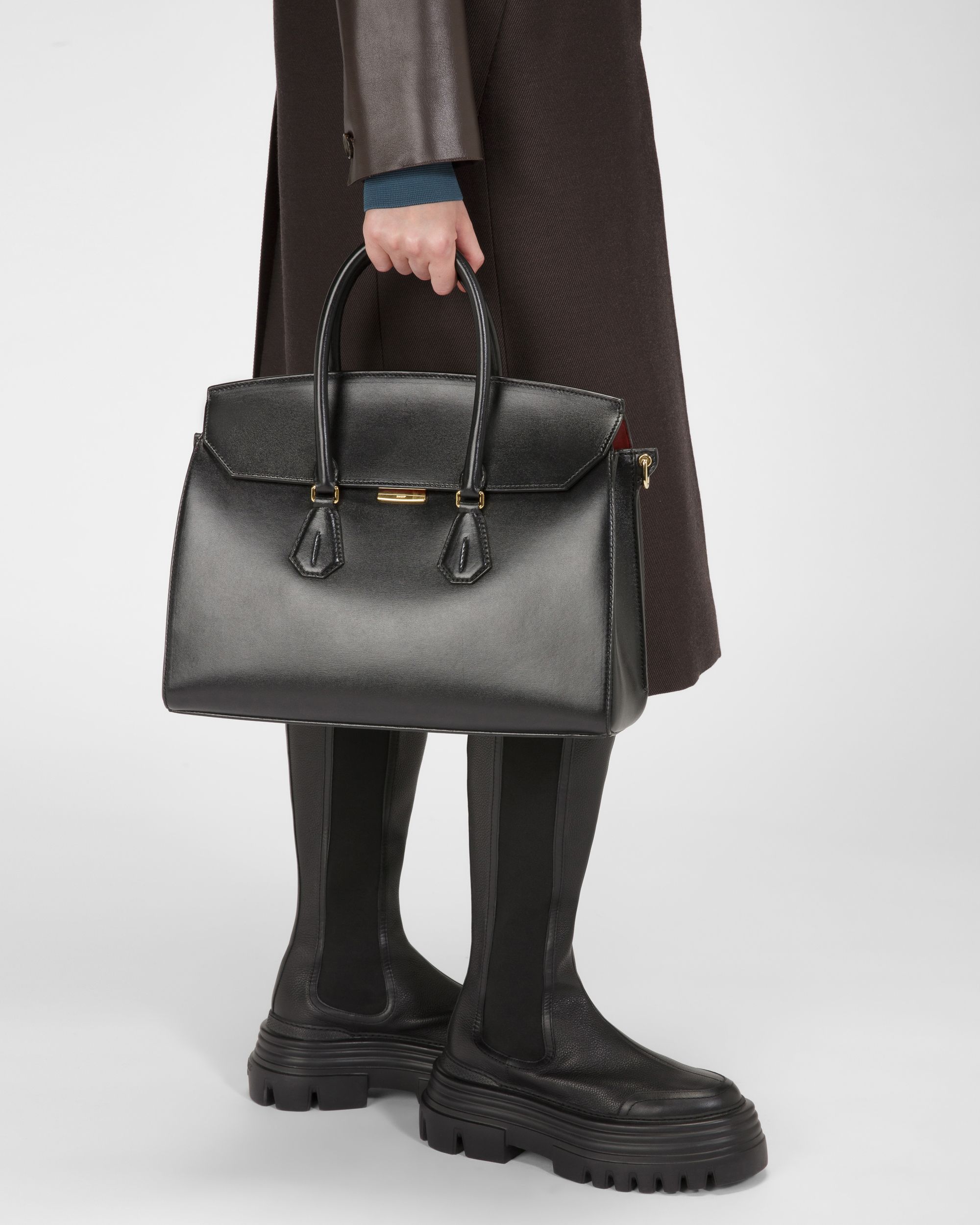 Saphyr Leather Top Handle Bag In Black - Women's - Bally - 01
