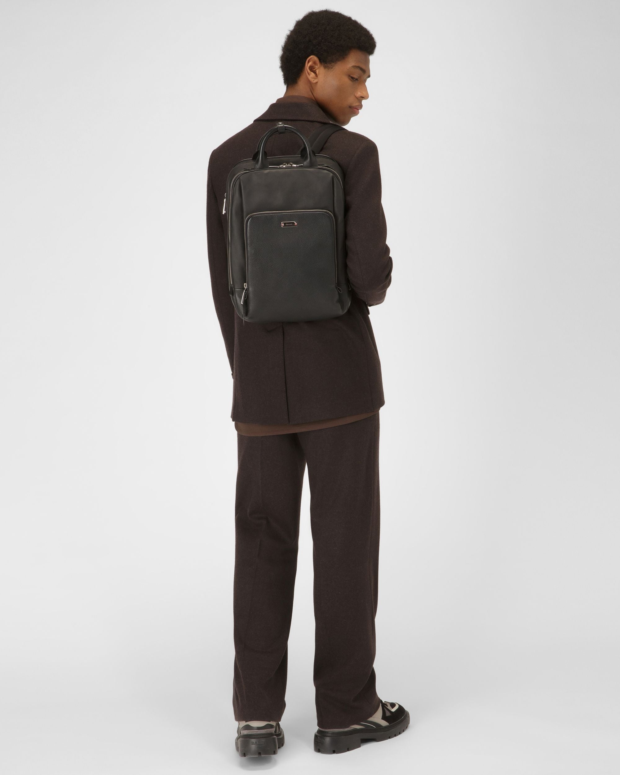 Veltio Cotton Mix & Leather Backpack In Black - Men's - Bally - 01