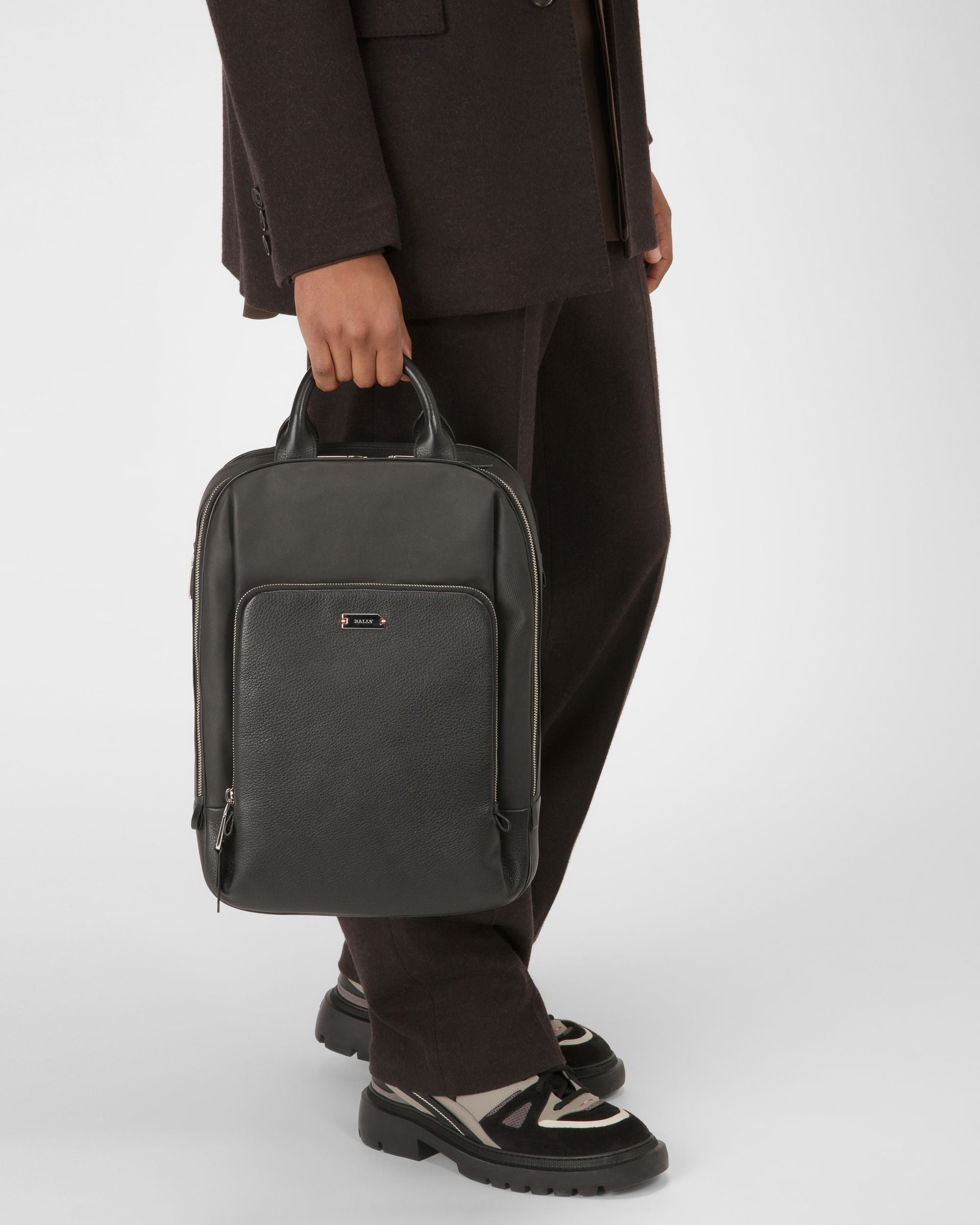Veltio Cotton Mix & Leather Backpack In Black - Men's - Bally - 02