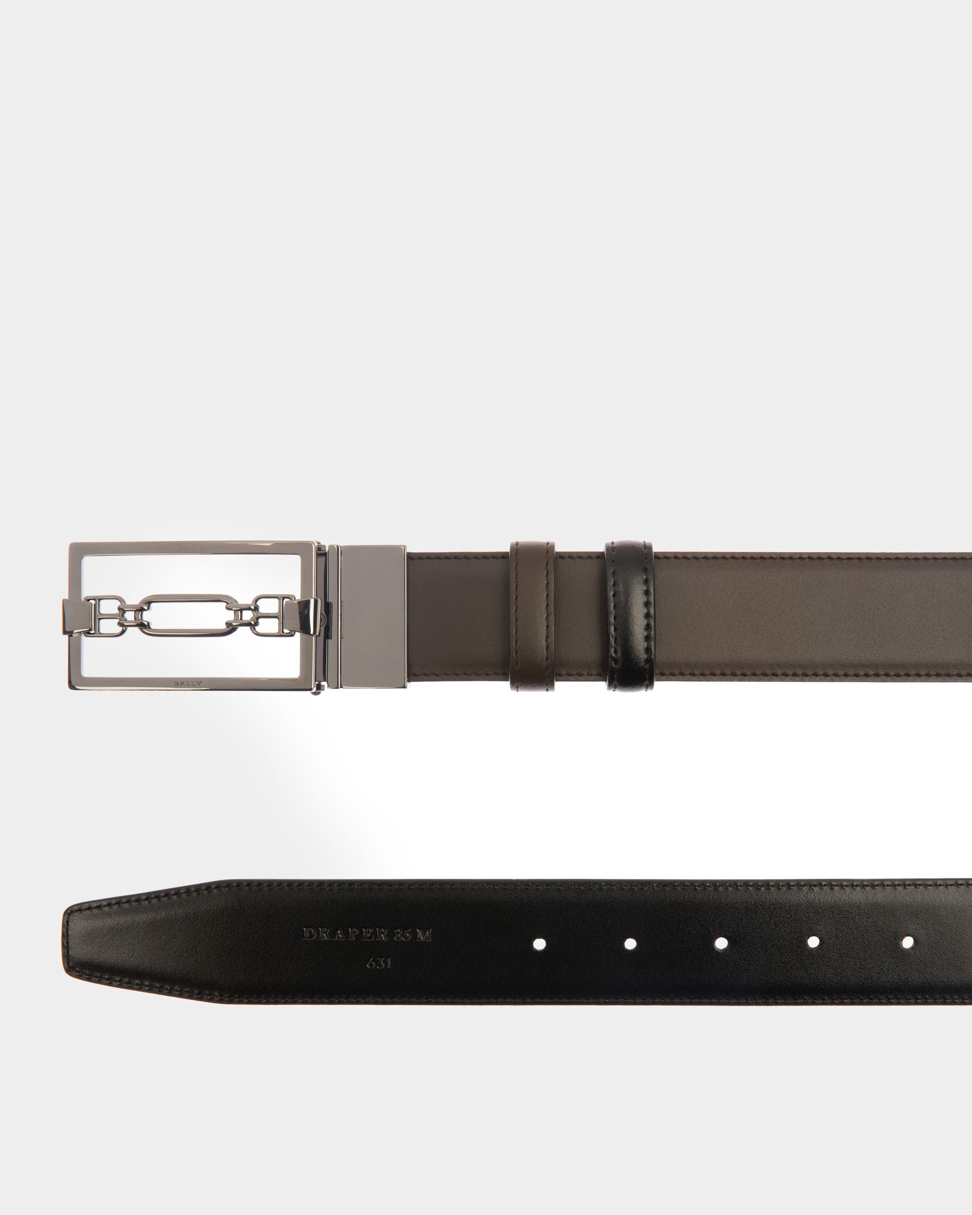 Draper Leather 35Mm Belt In Ebony Brown & Black - Men's - Bally - 02