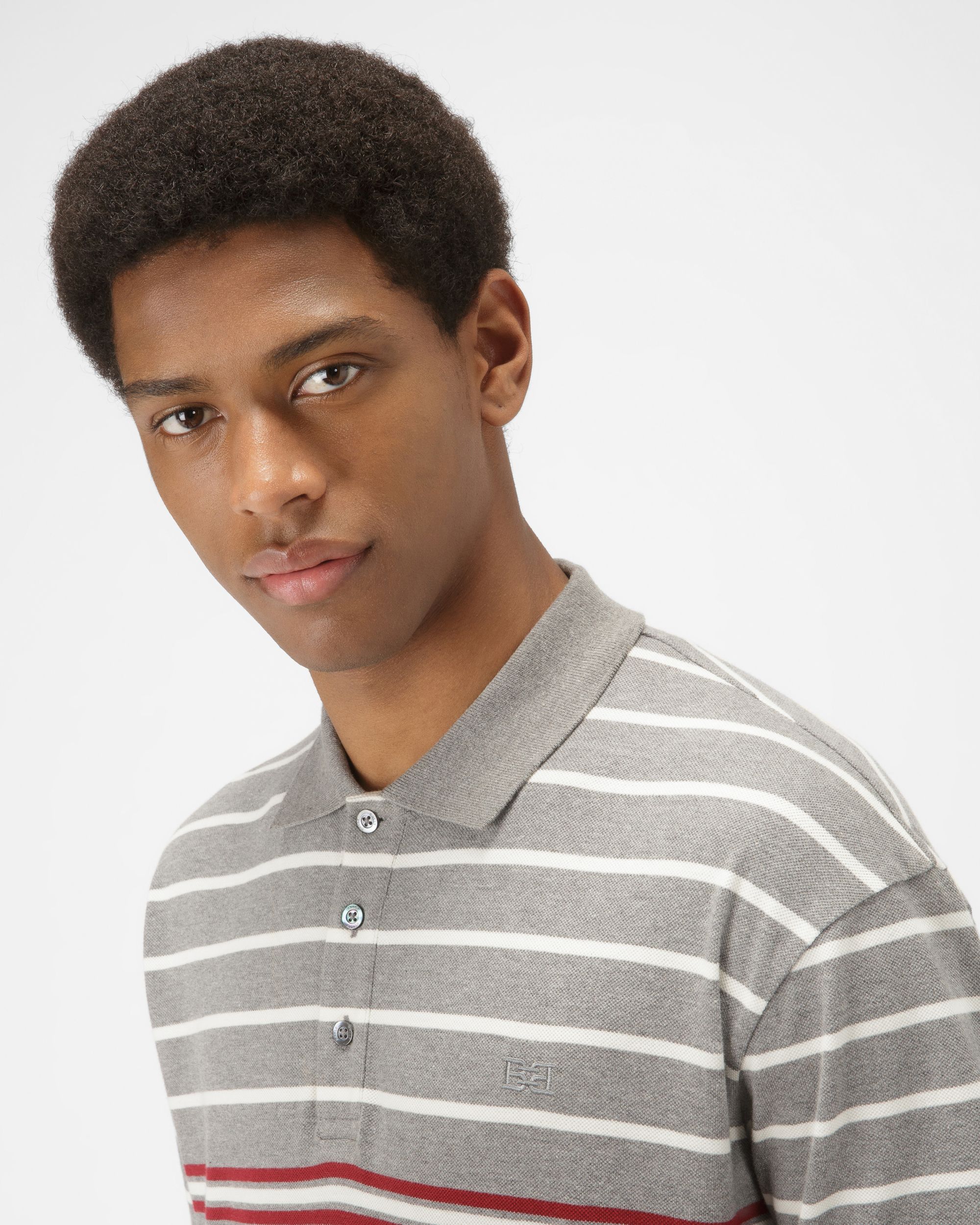 Cotton Polo Shirt In Grey - Men's - Bally - 02