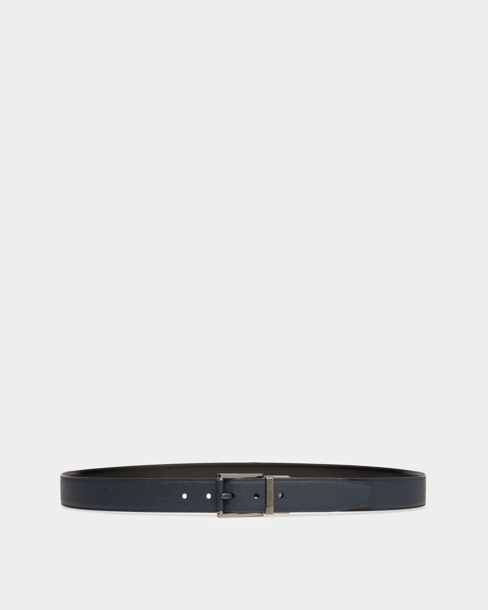 Astor Leather 35mm Belt In Navy & Black - Men's - Bally - 01