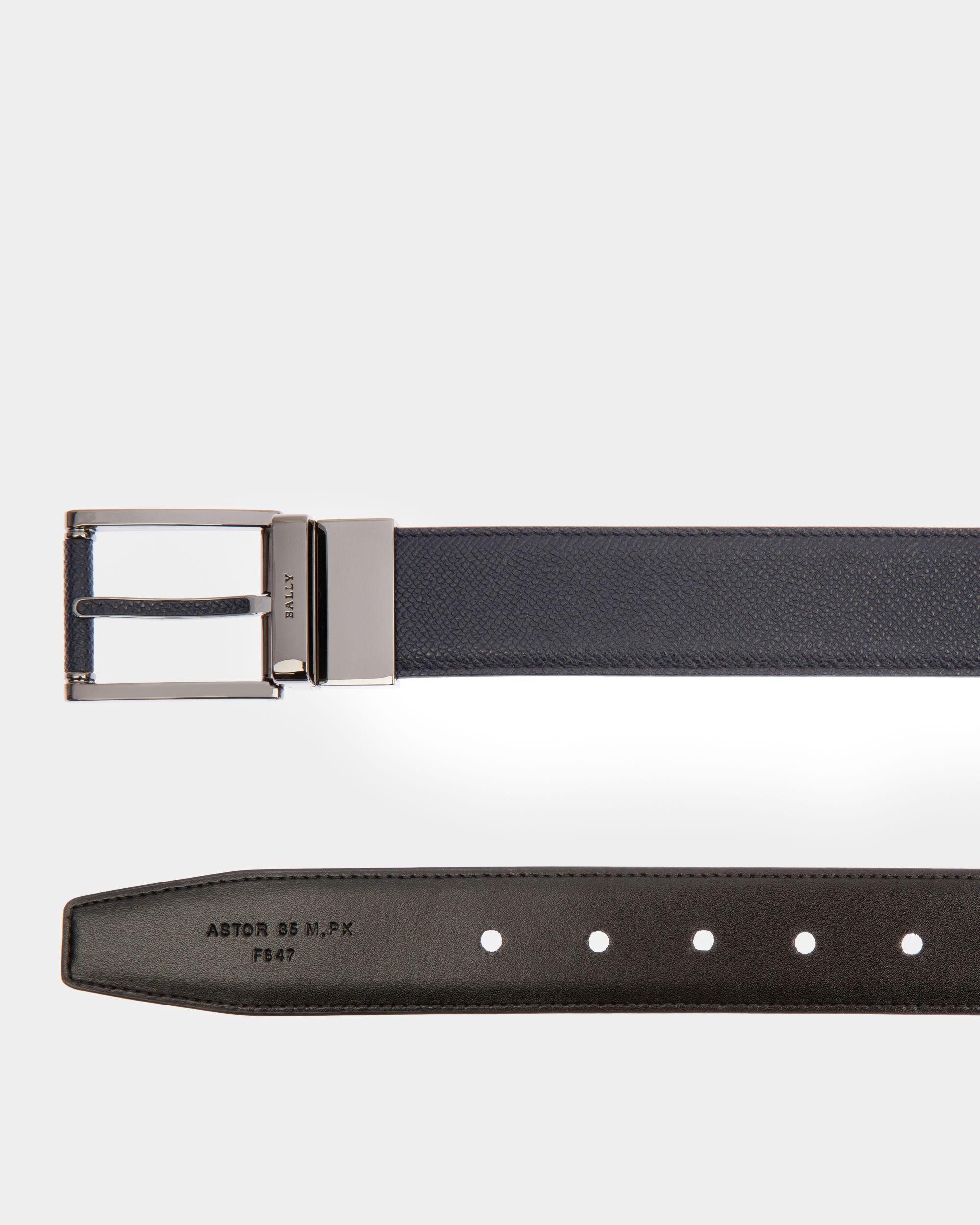 Astor Leather 35mm Belt In Navy & Black - Men's - Bally - 02