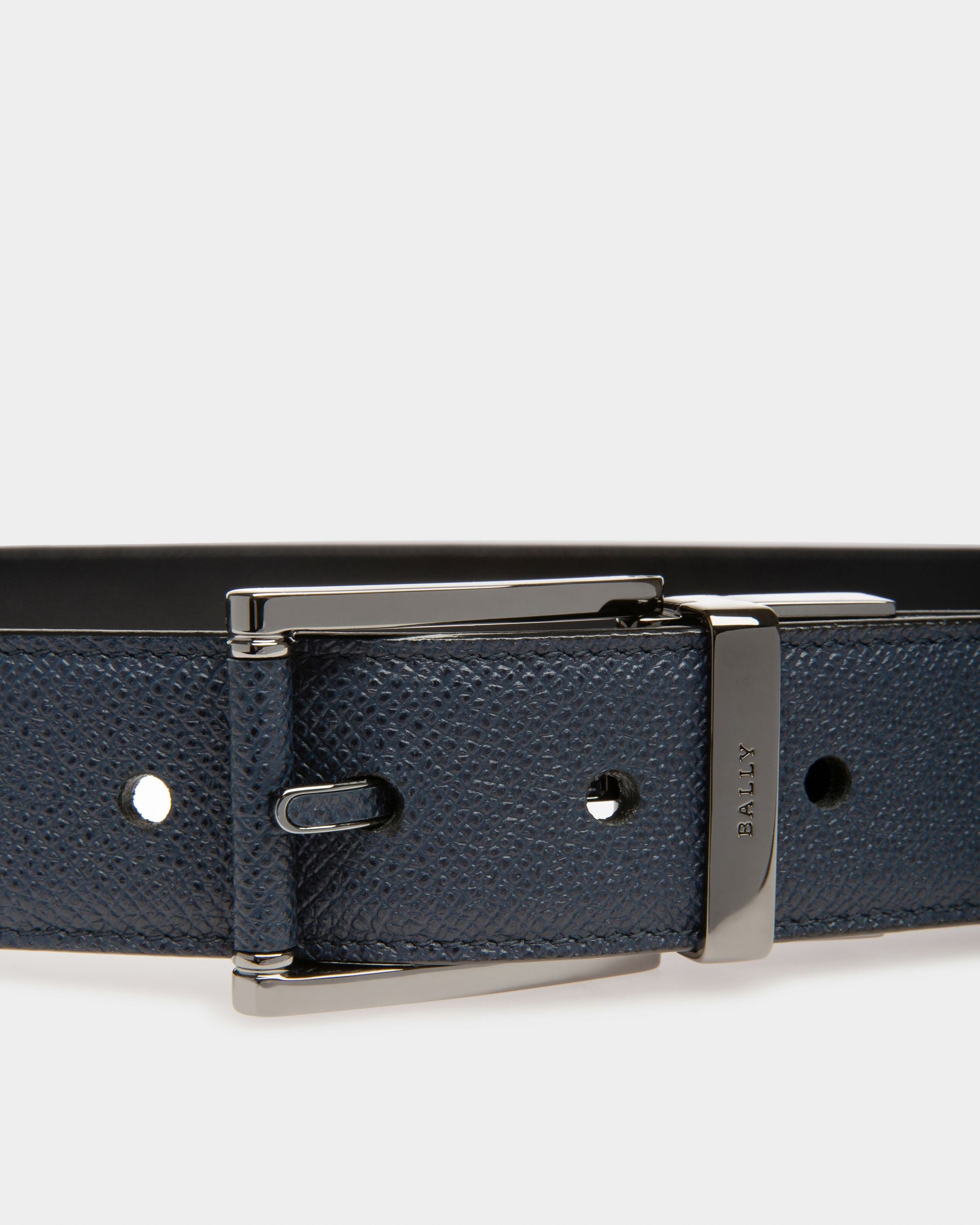 Astor Leather 35mm Belt In Navy & Black - Men's - Bally - 03