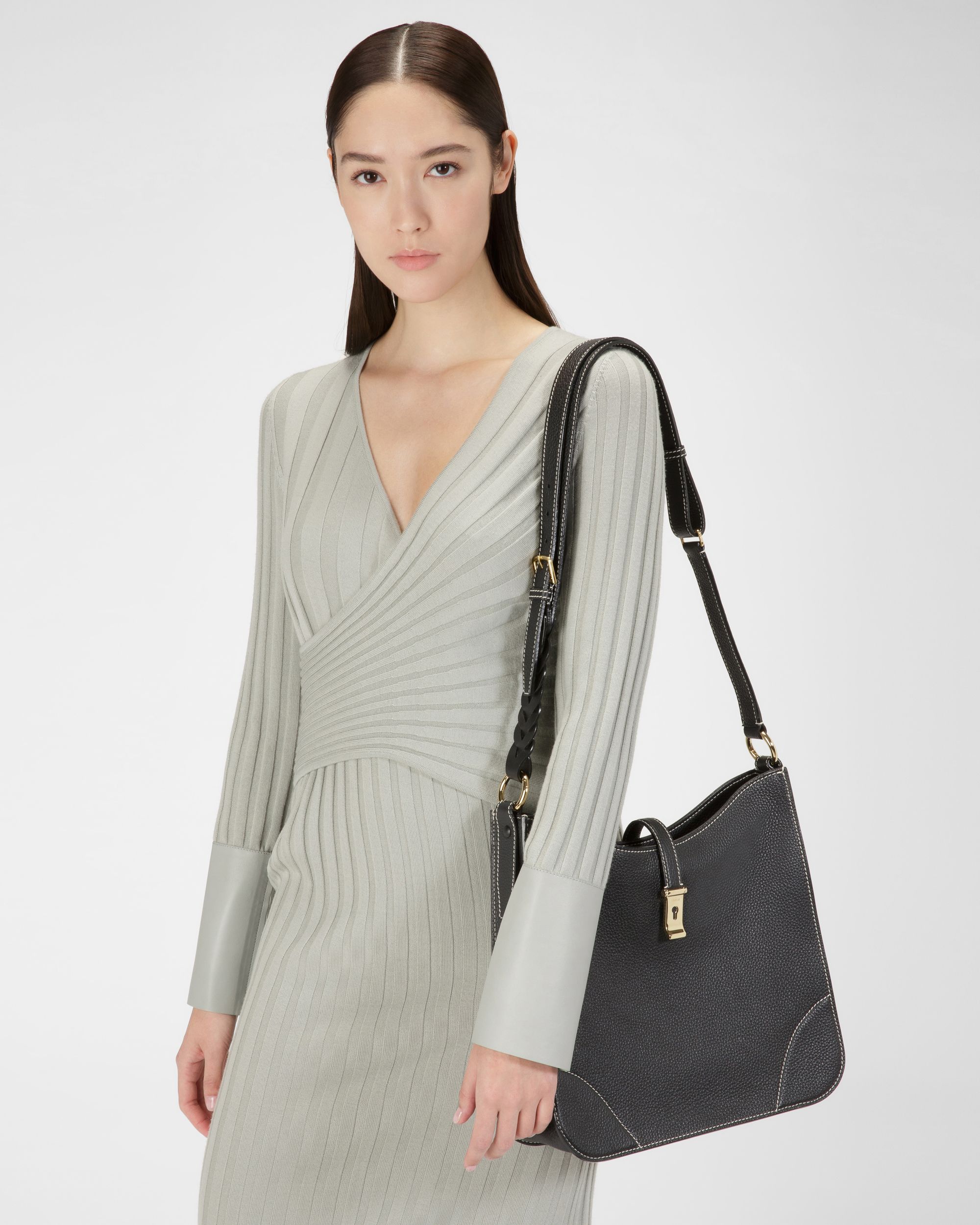 Lavynia Leather Hobo Bag In Black - Women's - Bally - 01