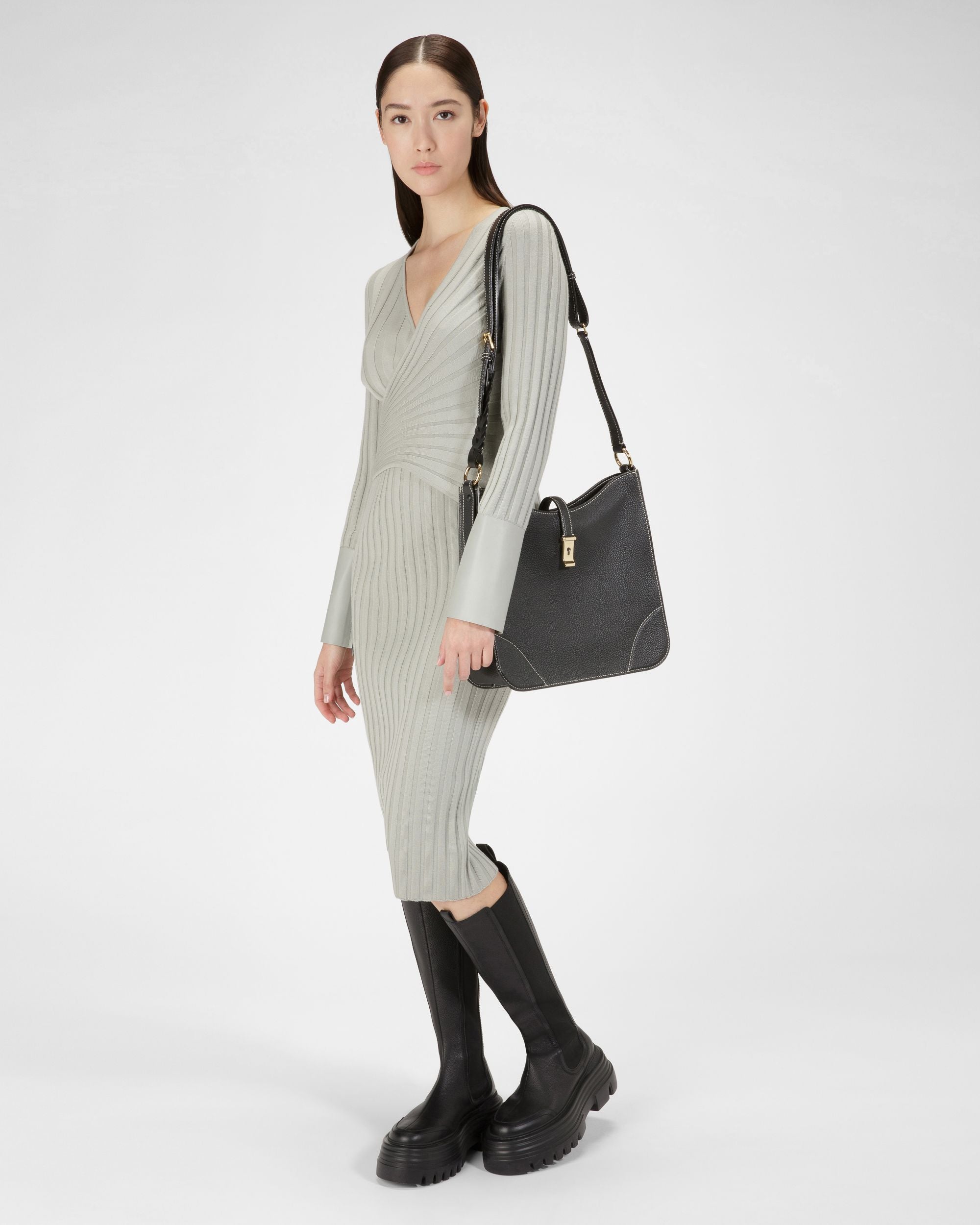 Lavynia Leather Hobo Bag In Black - Women's - Bally - 02