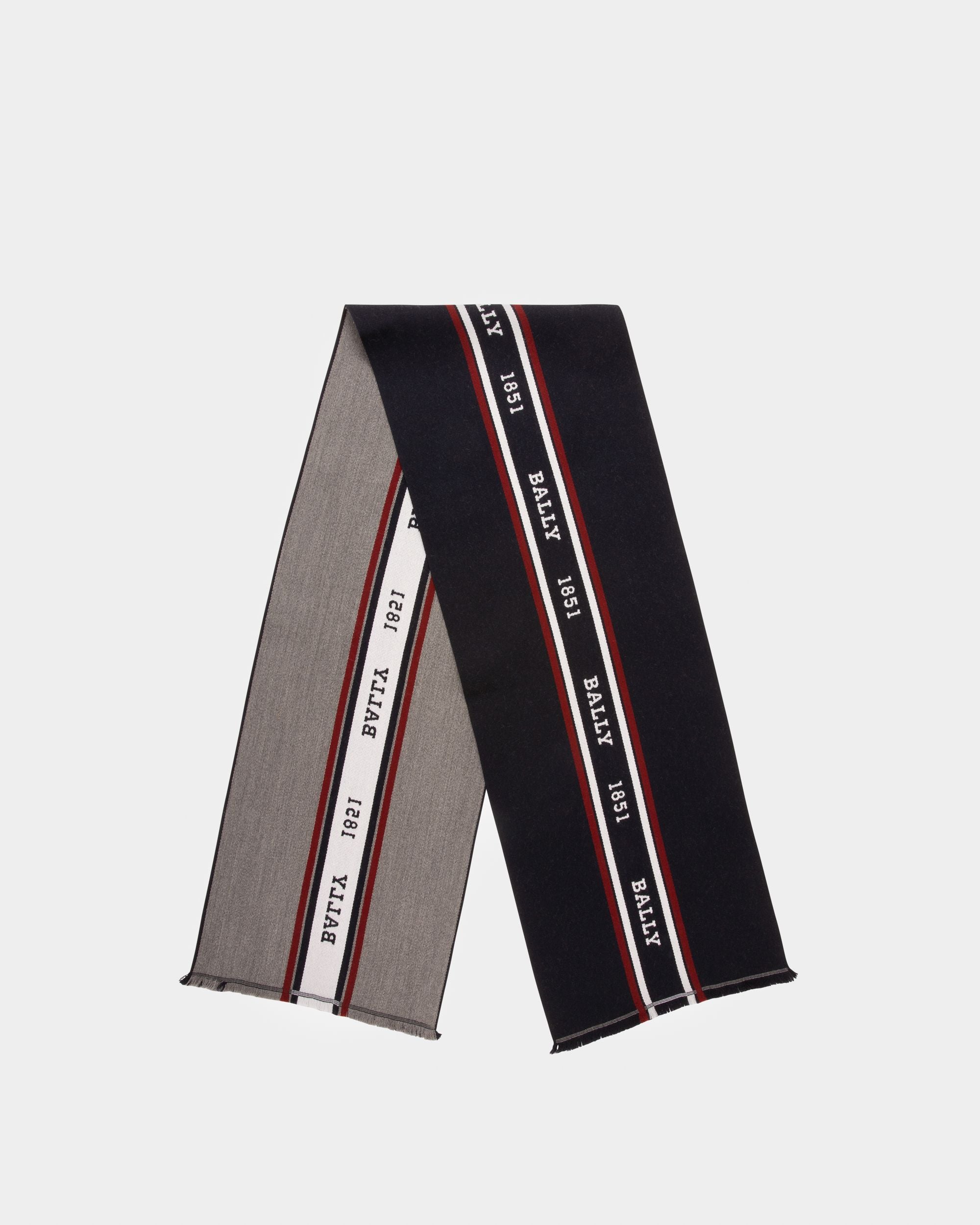 Logo Stripe Scarf In Navy - Men's - Bally - 01