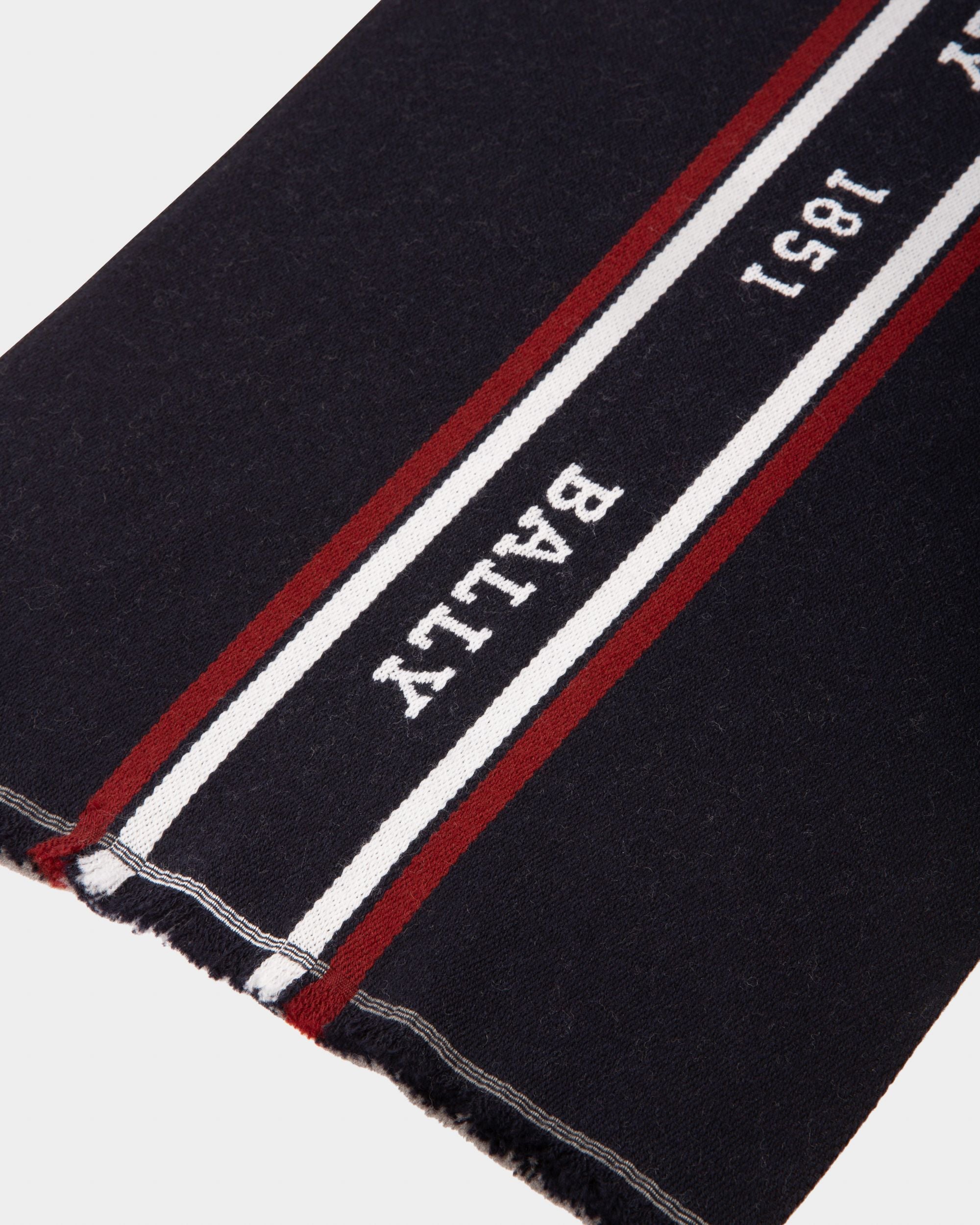Logo Stripe Scarf In Navy - Men's - Bally - 02