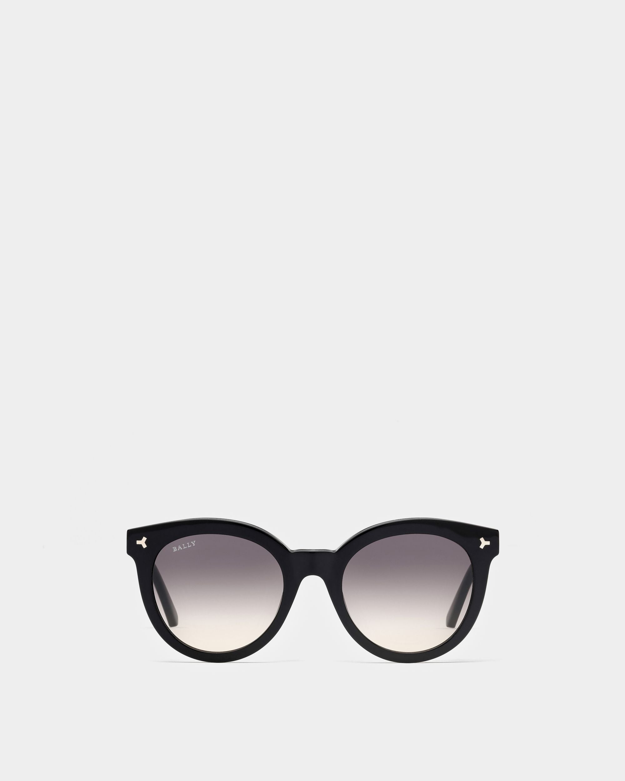 Sparkle Acetate Sunglasses In Shiny Black & Gradient Smoke Lens - Women's - Bally - 01
