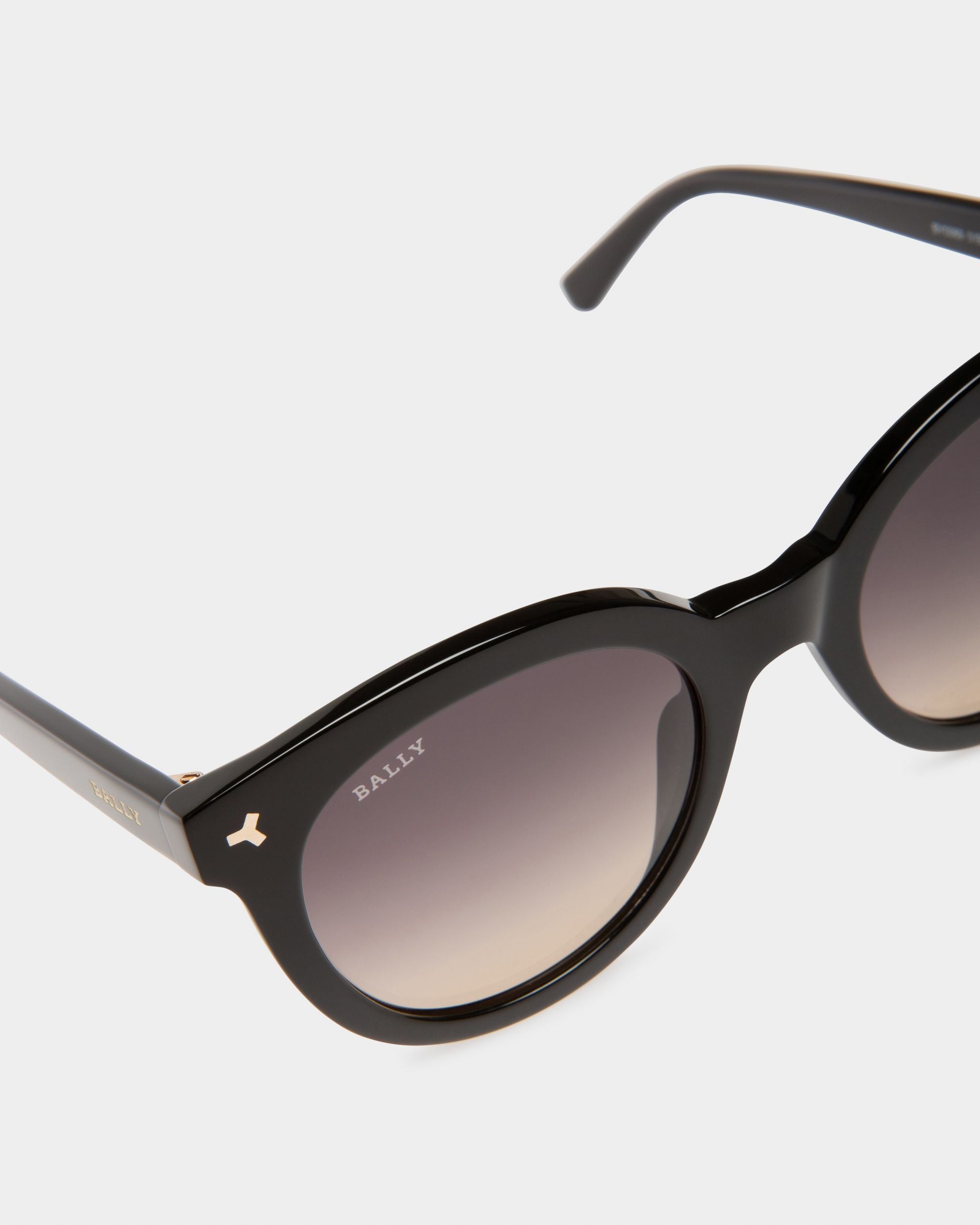 Sparkle Acetate Sunglasses In Shiny Black & Gradient Smoke Lens - Women's - Bally - 02