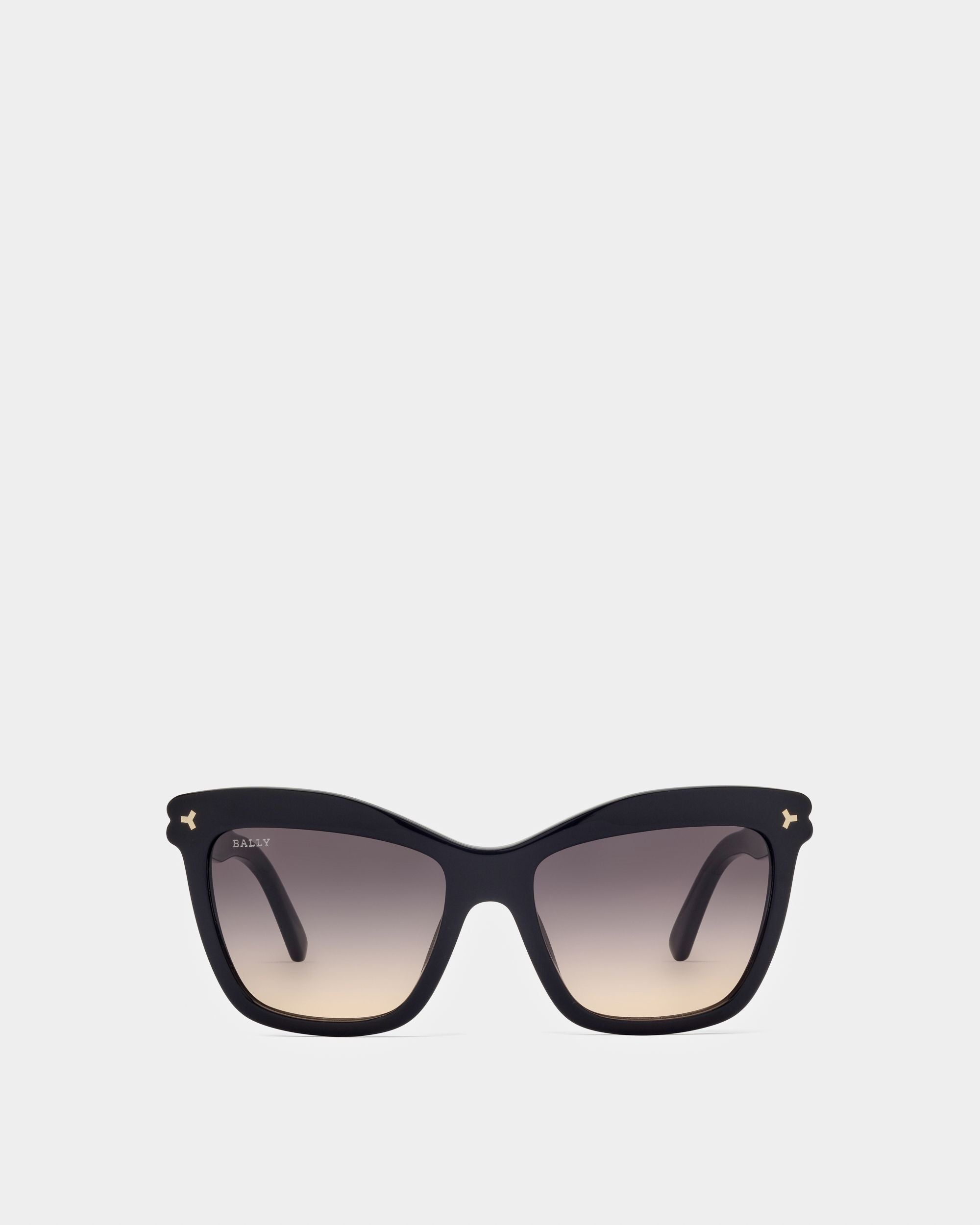 Babette Acetate Sunglasses In Shiny Black & Smoke Gradient Yellow Lens - Women's - Bally - 01
