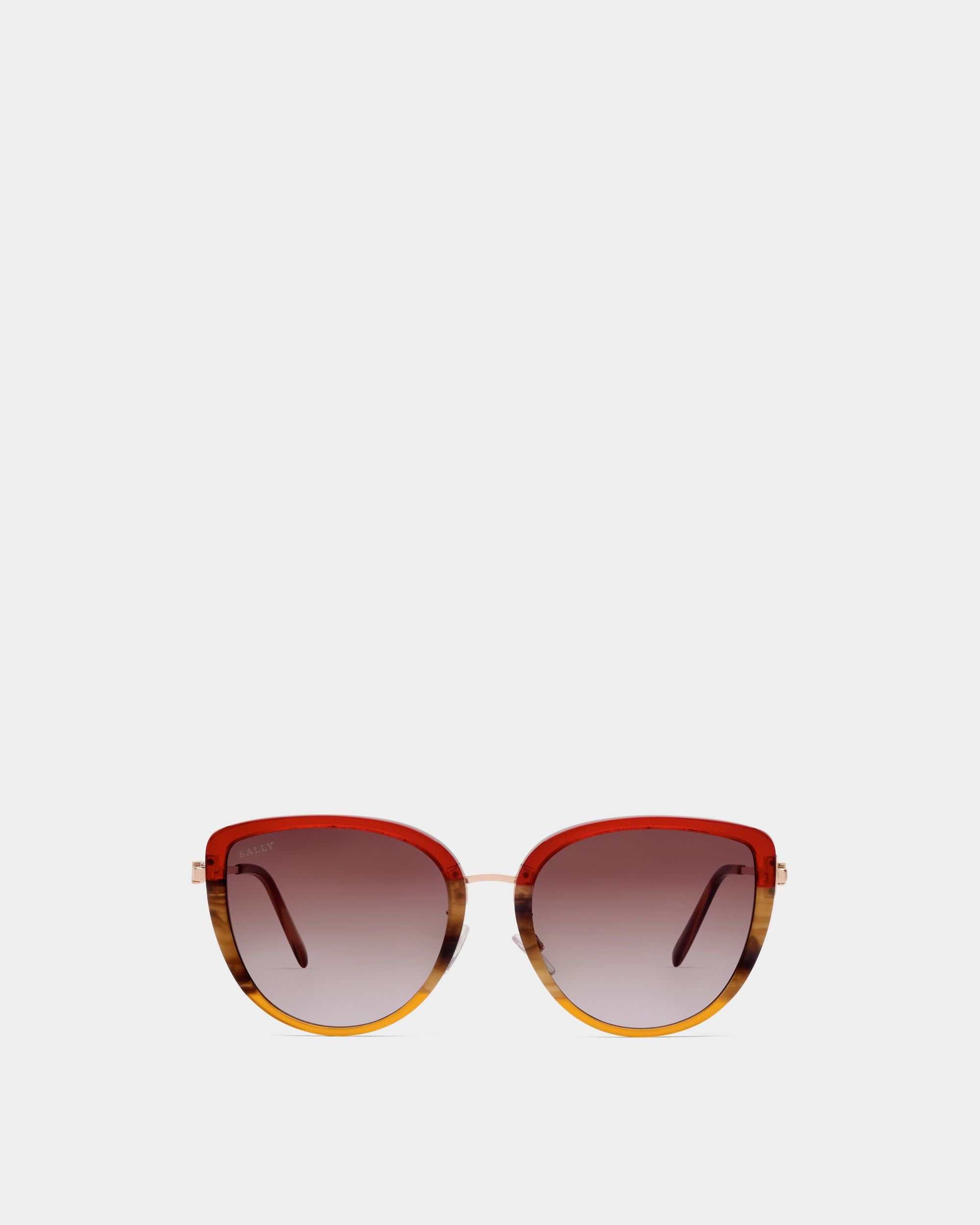 Aura Acetate & Metal Sunglasses In Gradient Burgundy & Brown Lens - Women's - Bally - 01