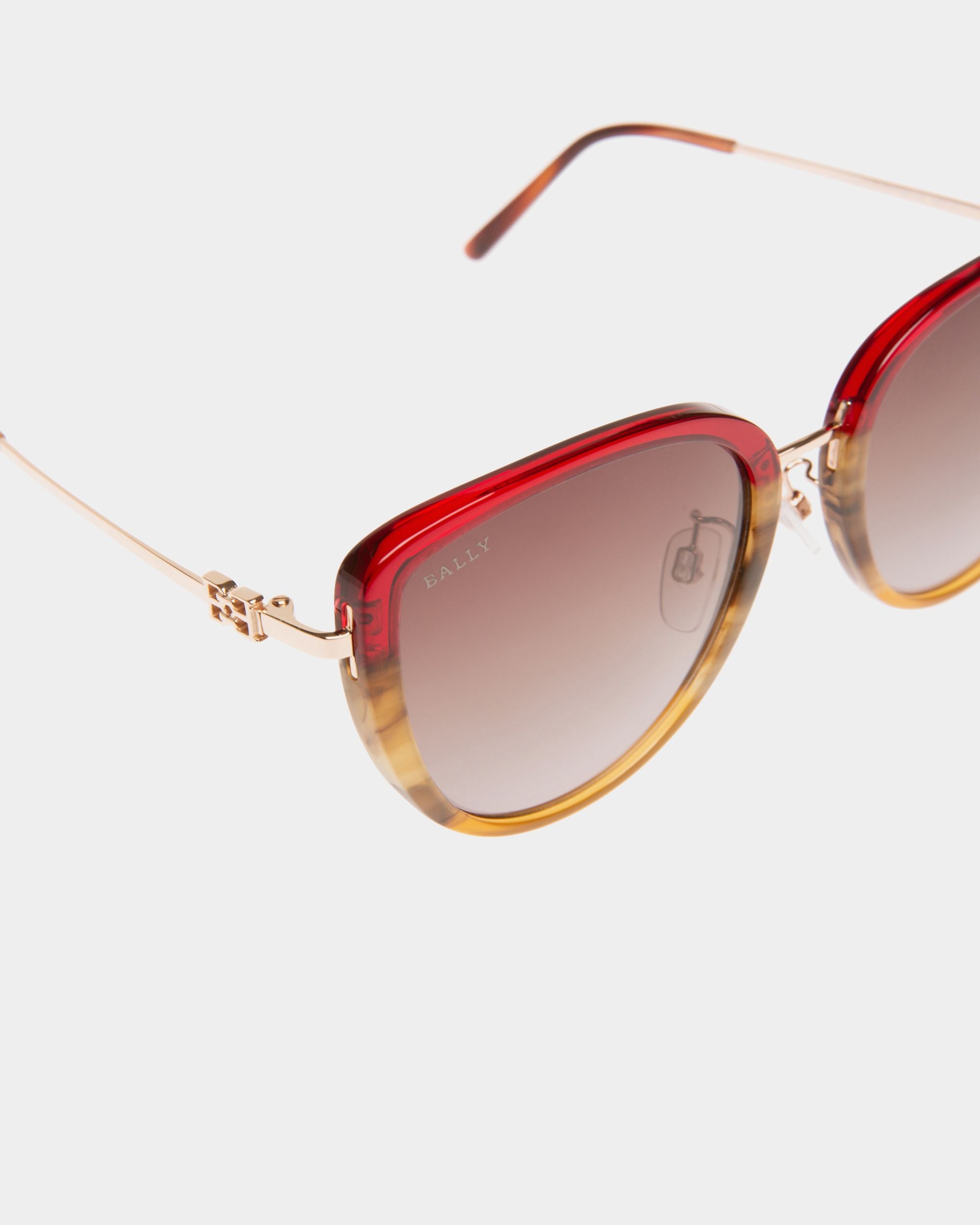 Aura Acetate & Metal Sunglasses In Gradient Burgundy & Brown Lens - Women's - Bally - 03