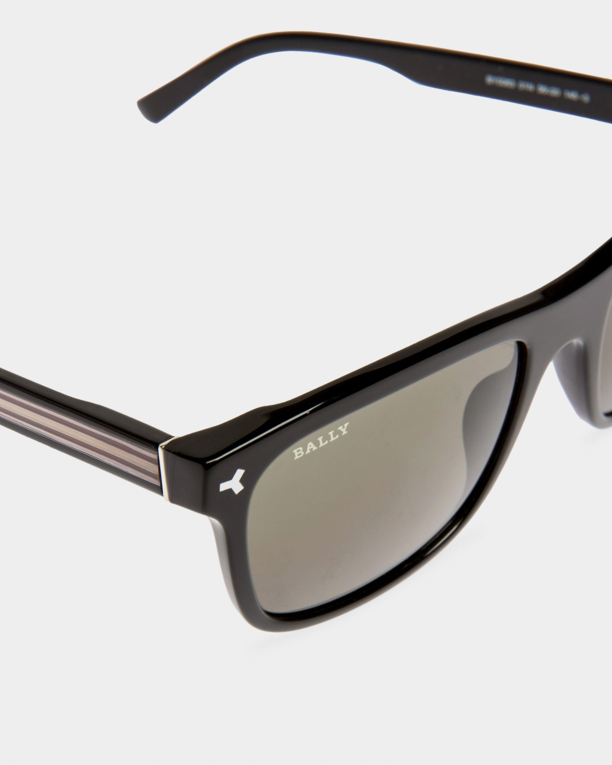 Felix Acetate Sunglasses In Shiny Black & Green Lenses - Men's - Bally - 02