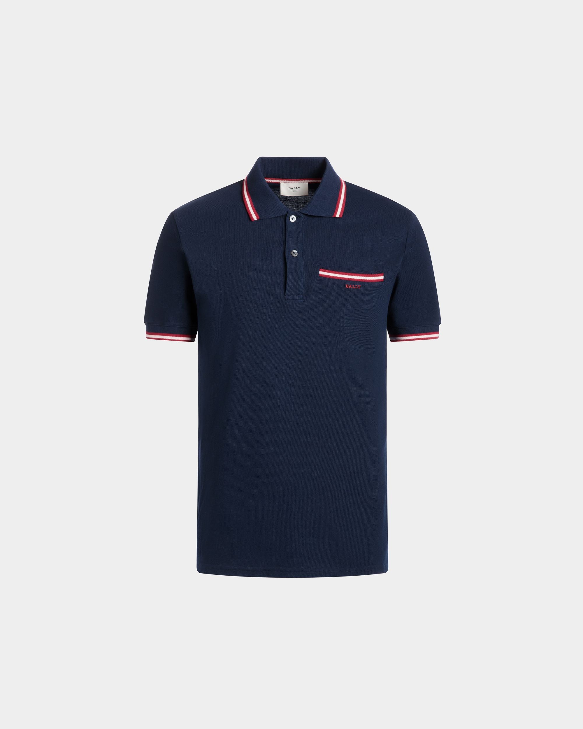 Polo Shirt in Blue Piqué-Knit Cotton - Men's - Bally - 01