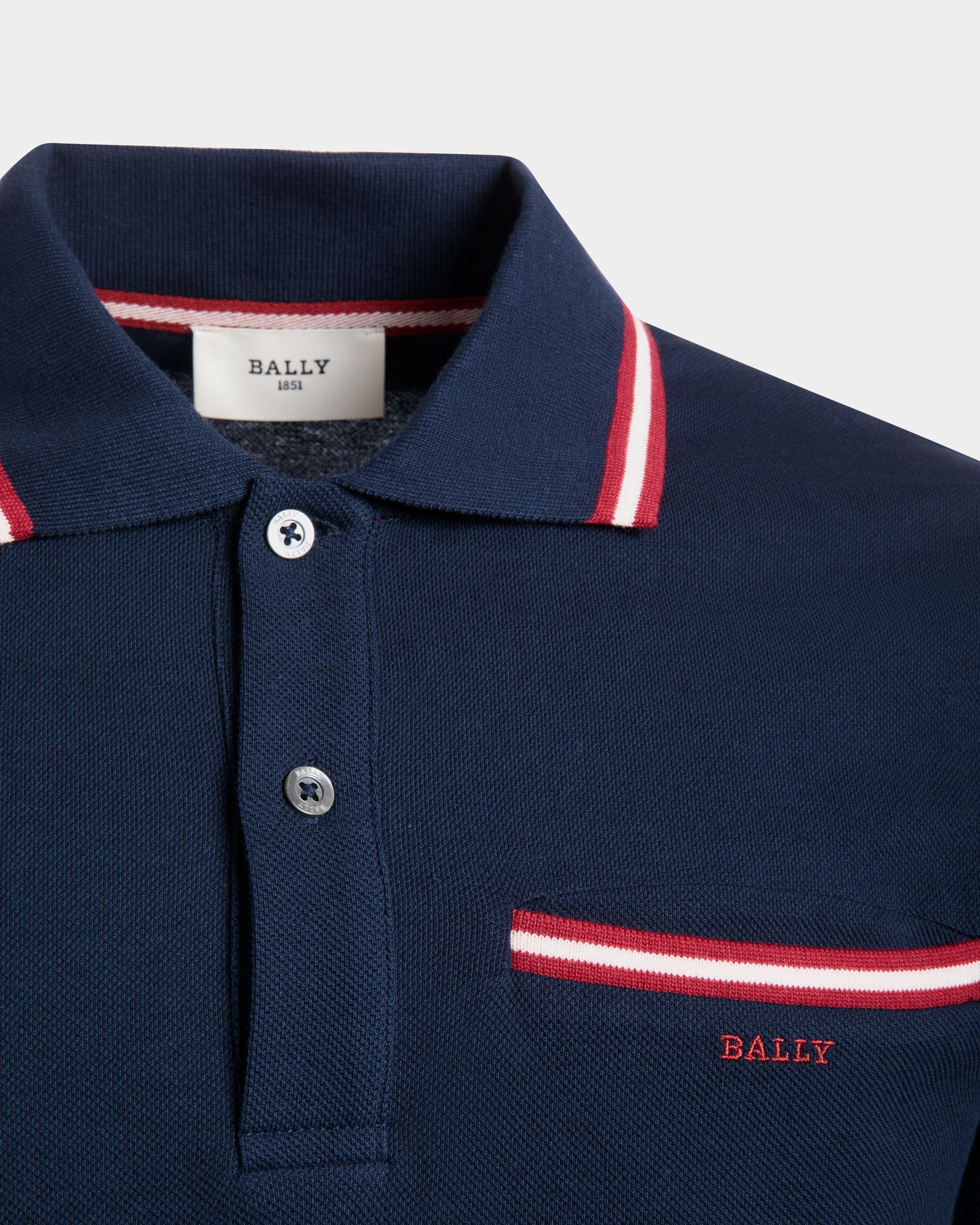 Polo Shirt in Blue Piqué-Knit Cotton - Men's - Bally - 02
