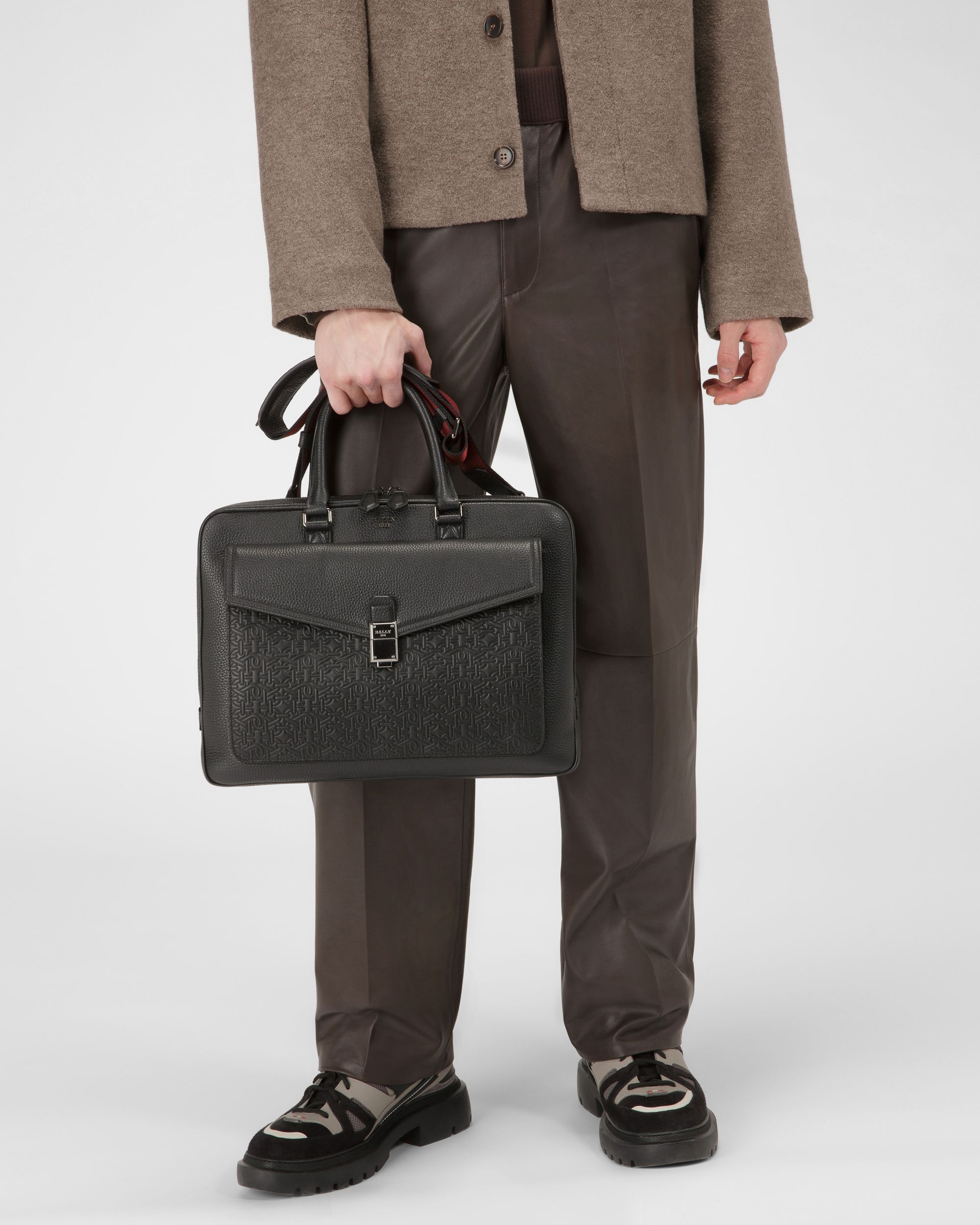 Bertho Leather Business Bag In Black - Men's - Bally - 01