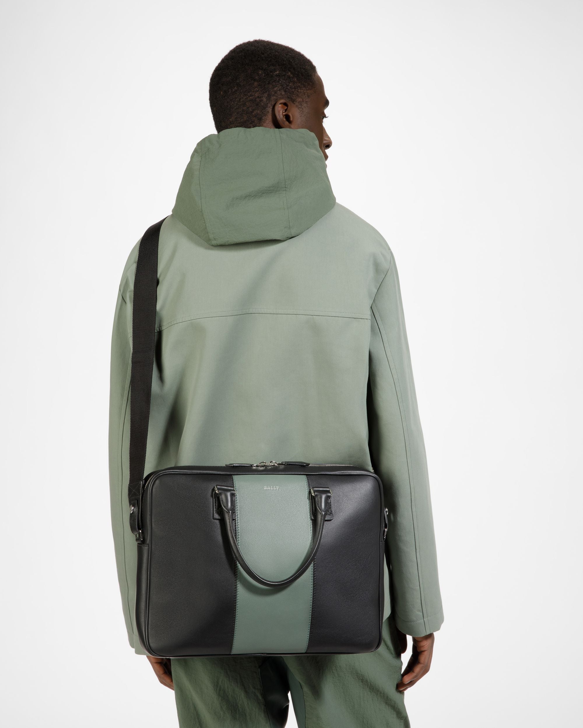 Hesines Leather Business Bag In Black & Green - Men's - Bally - 03