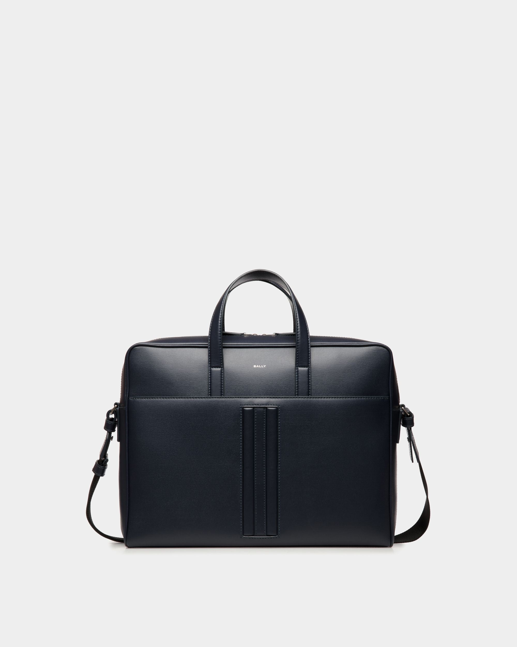 Mythos Briefcase in Navy Blue Recycled Leather - Men's - Bally - 01