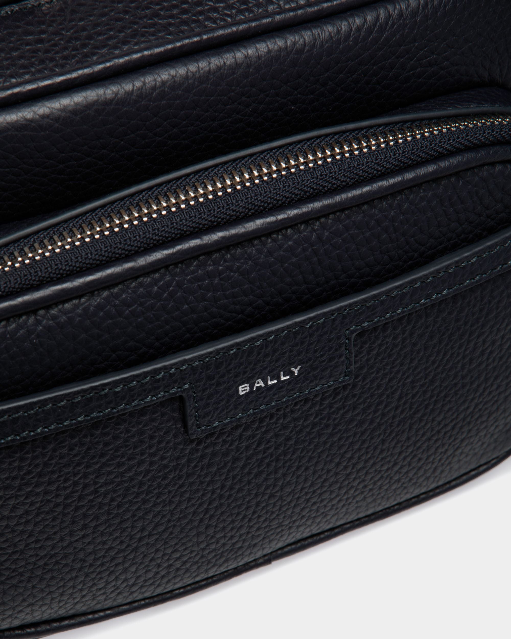 Code Crossbody Bag In Navy Blue Grained Leather - Men's - Bally - 05