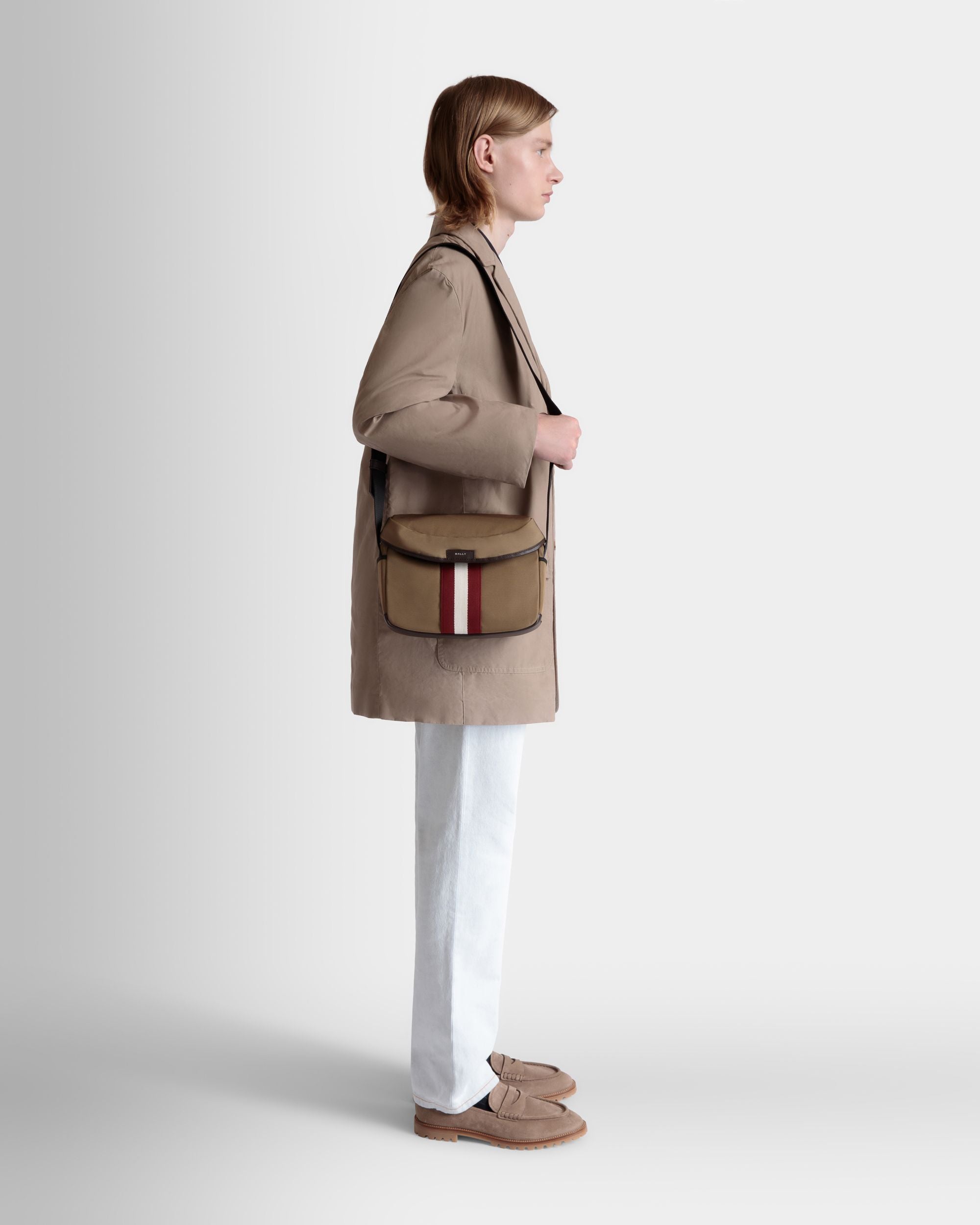 Code Crossbody Bag in Camel Nylon - Men's - Bally - 02