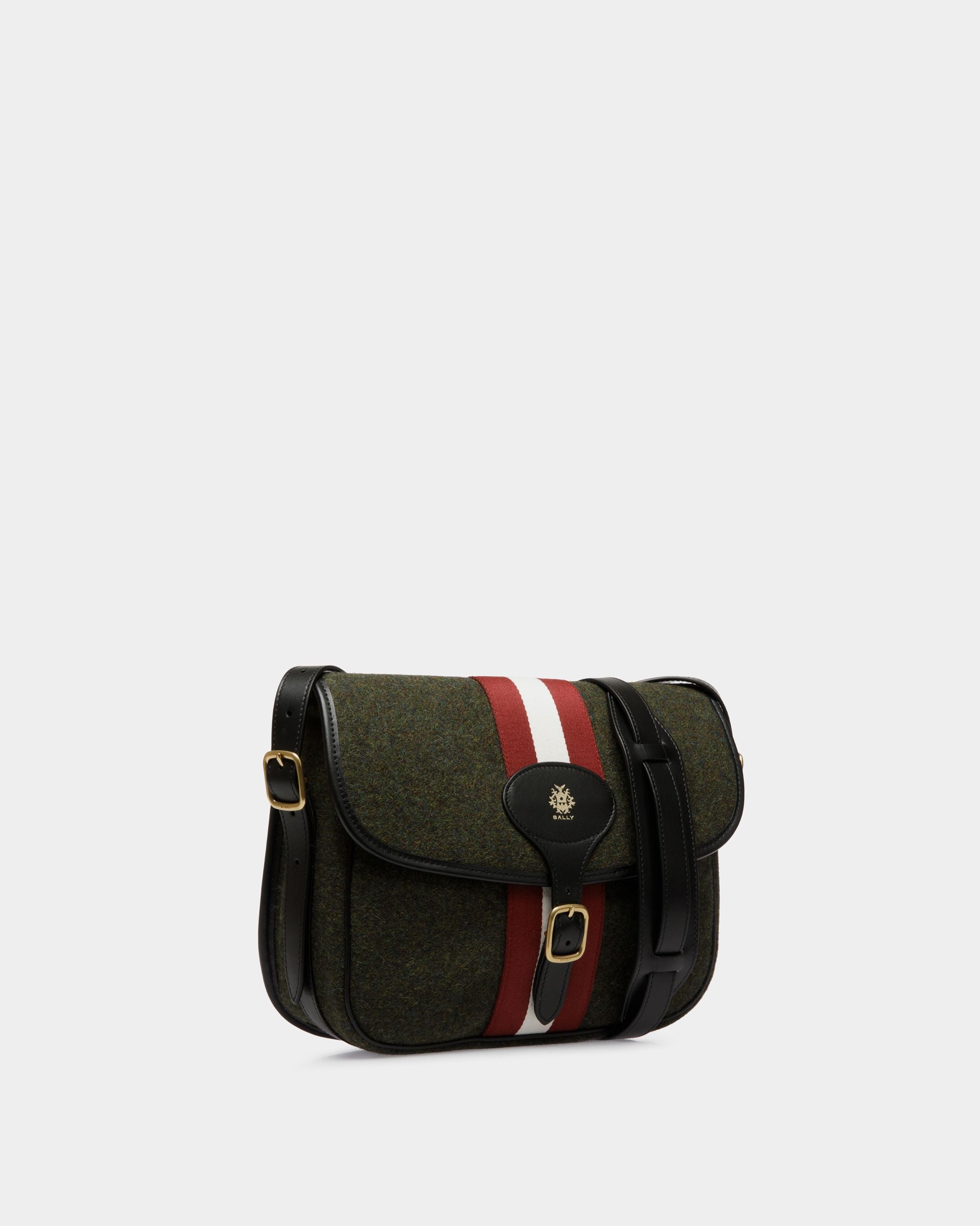 Beckett Crossbody Bag In Dark Green Wool And Leather - Men's - Bally - 04