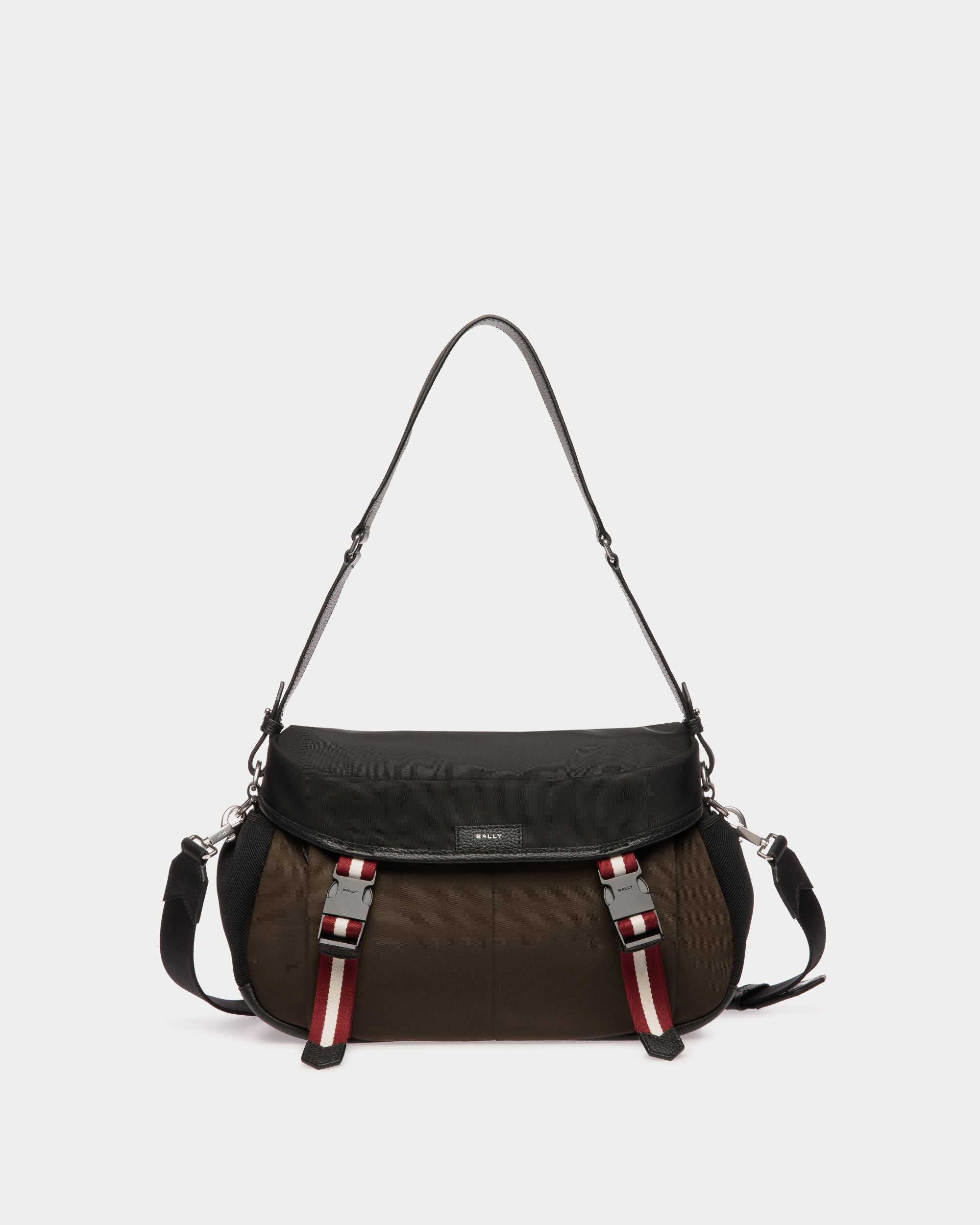 Code Crossbody Bag In Military Green And Black Nylon - Men's - Bally - 01