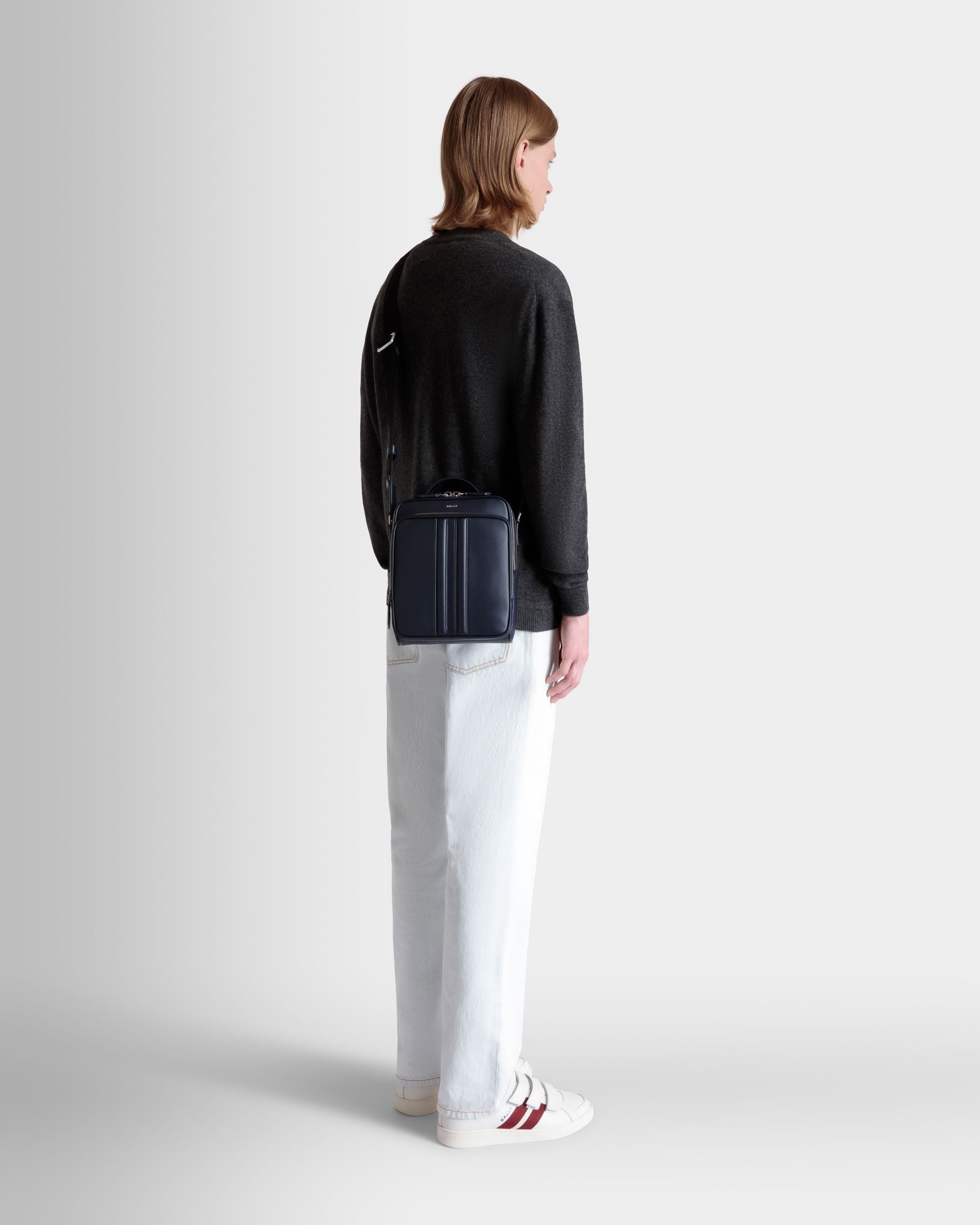 Mythos Crossbody Bag in Navy Blue Recycled Leather - Men's - Bally - 01