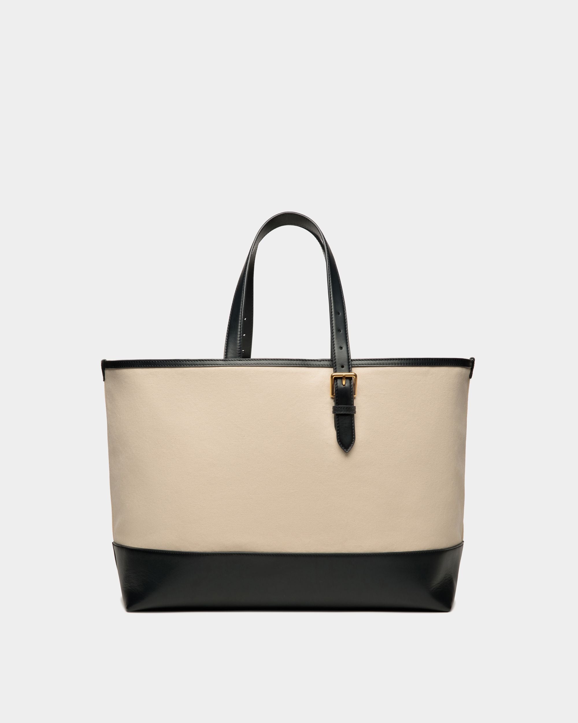 Summer Capsule Tote In Natural And Navy Blue Canvas And Leather - Men's - Bally - 02
