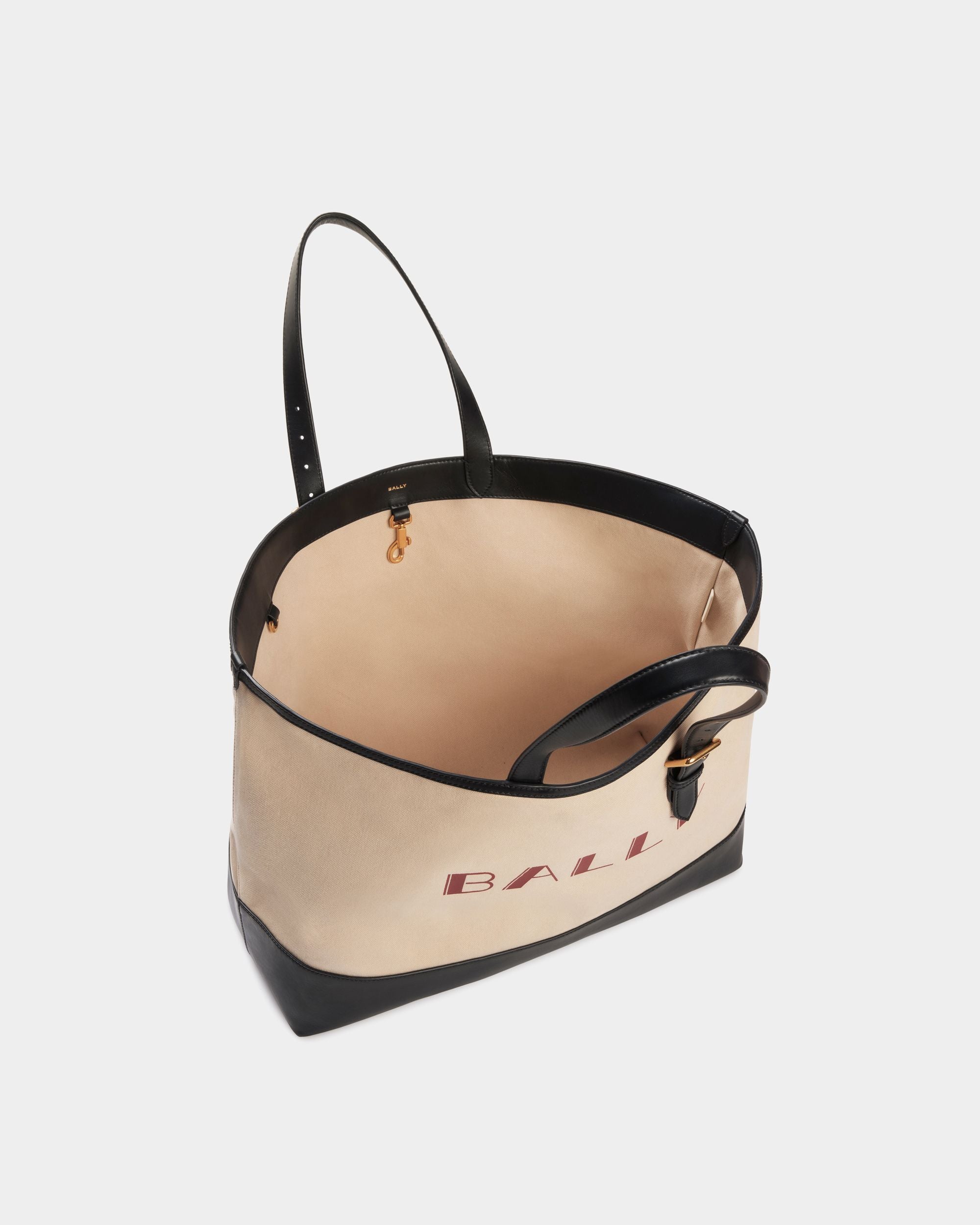 Summer Capsule Tote In Natural And Navy Blue Canvas And Leather - Men's - Bally - 04