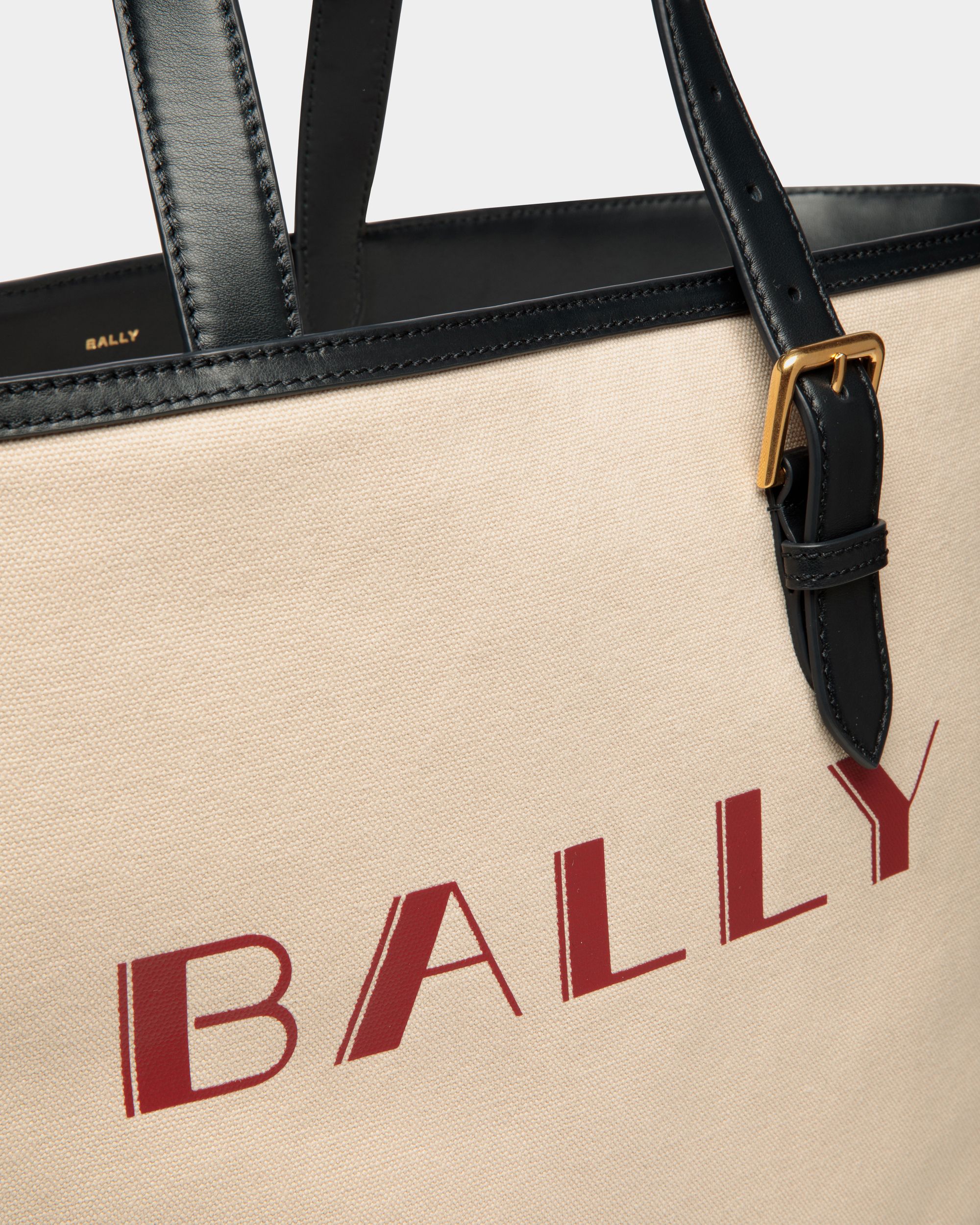 Summer Capsule Tote In Natural And Navy Blue Canvas And Leather - Men's - Bally - 05