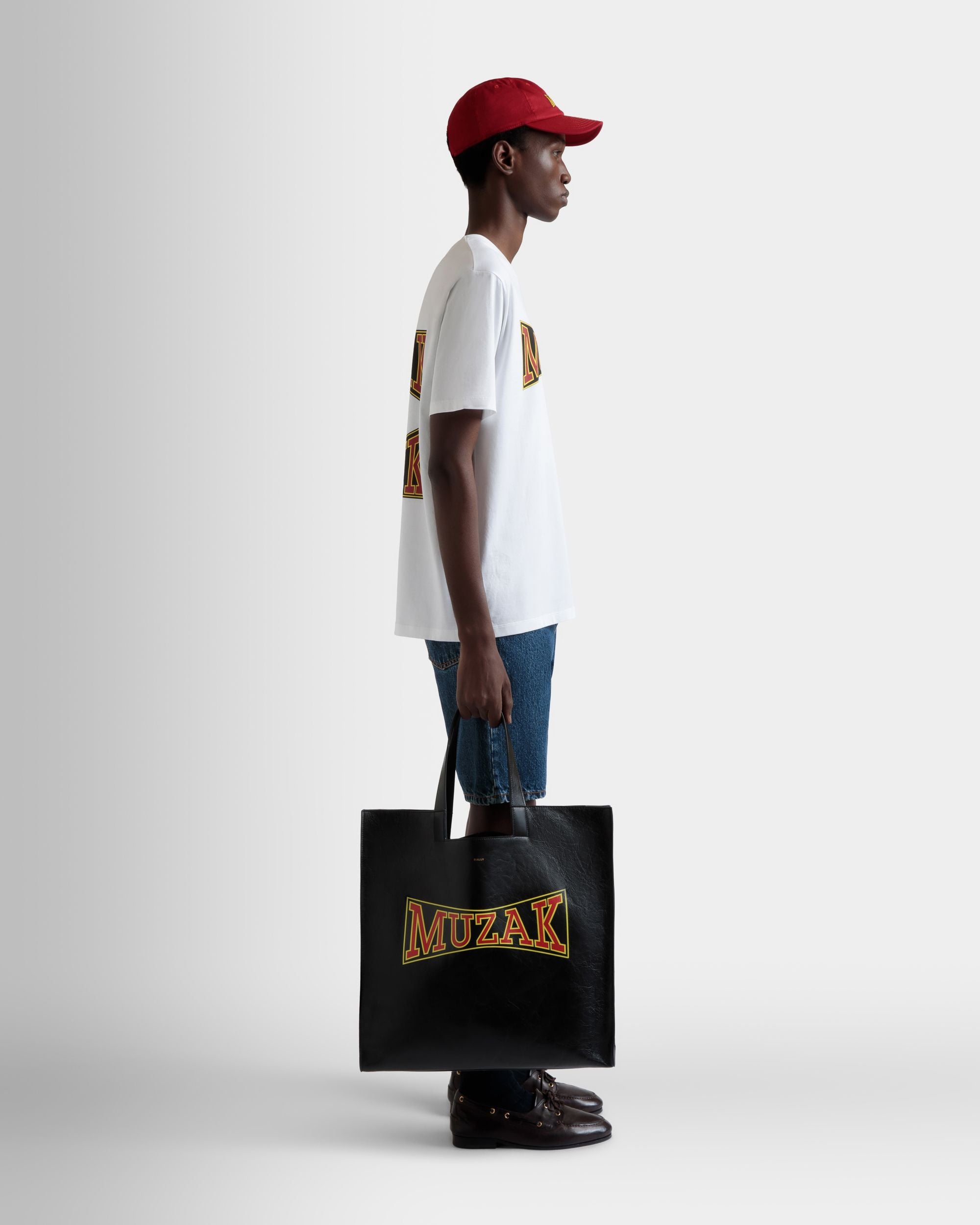 DJ Leo Mas x Bally Tote in Black Leather with a Muzak Print - Men's - Bally - 02