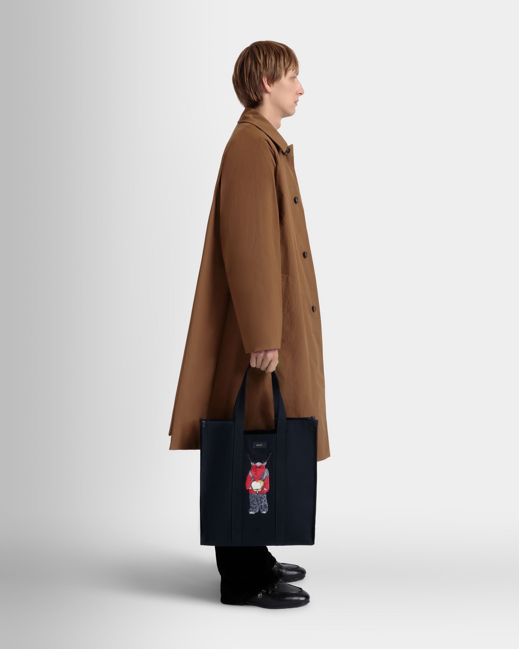 Easy Bally Tote In Navy Blue Cotton Canvas - Men's - Bally - 02