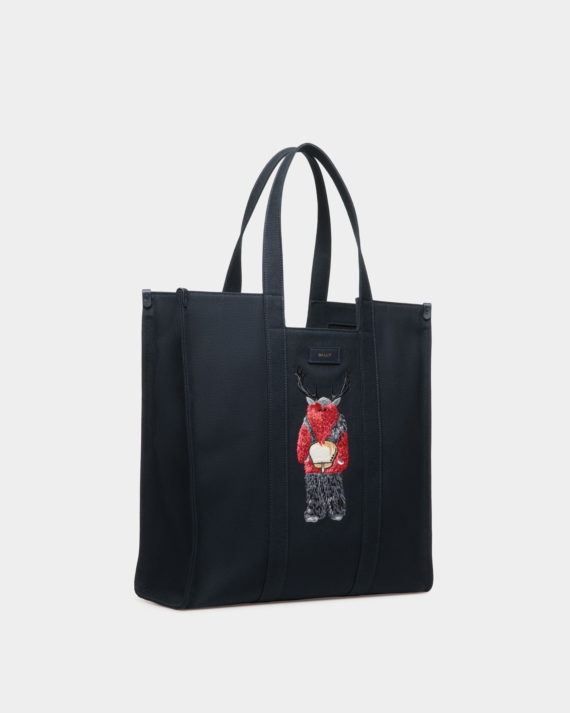 Easy Bally Tote In Navy Blue Cotton Canvas - Men's - Bally - 04