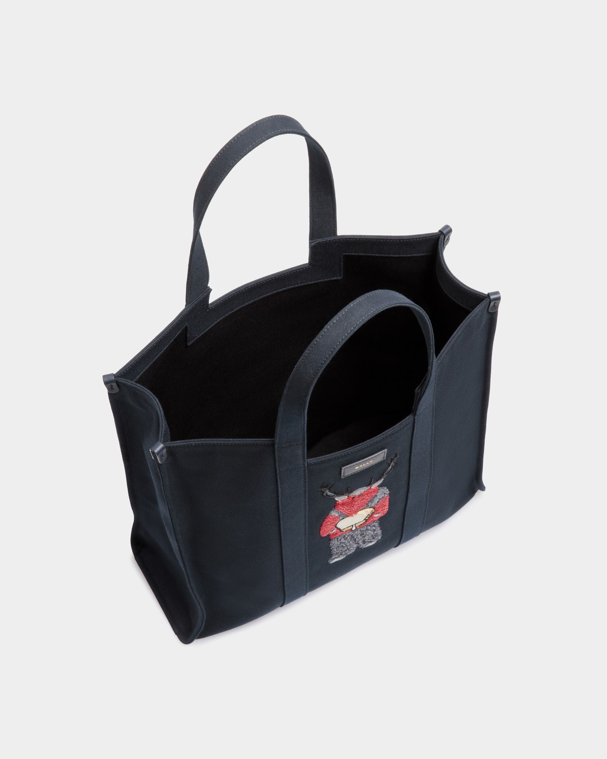 Easy Bally Tote In Navy Blue Cotton Canvas - Men's - Bally - 05