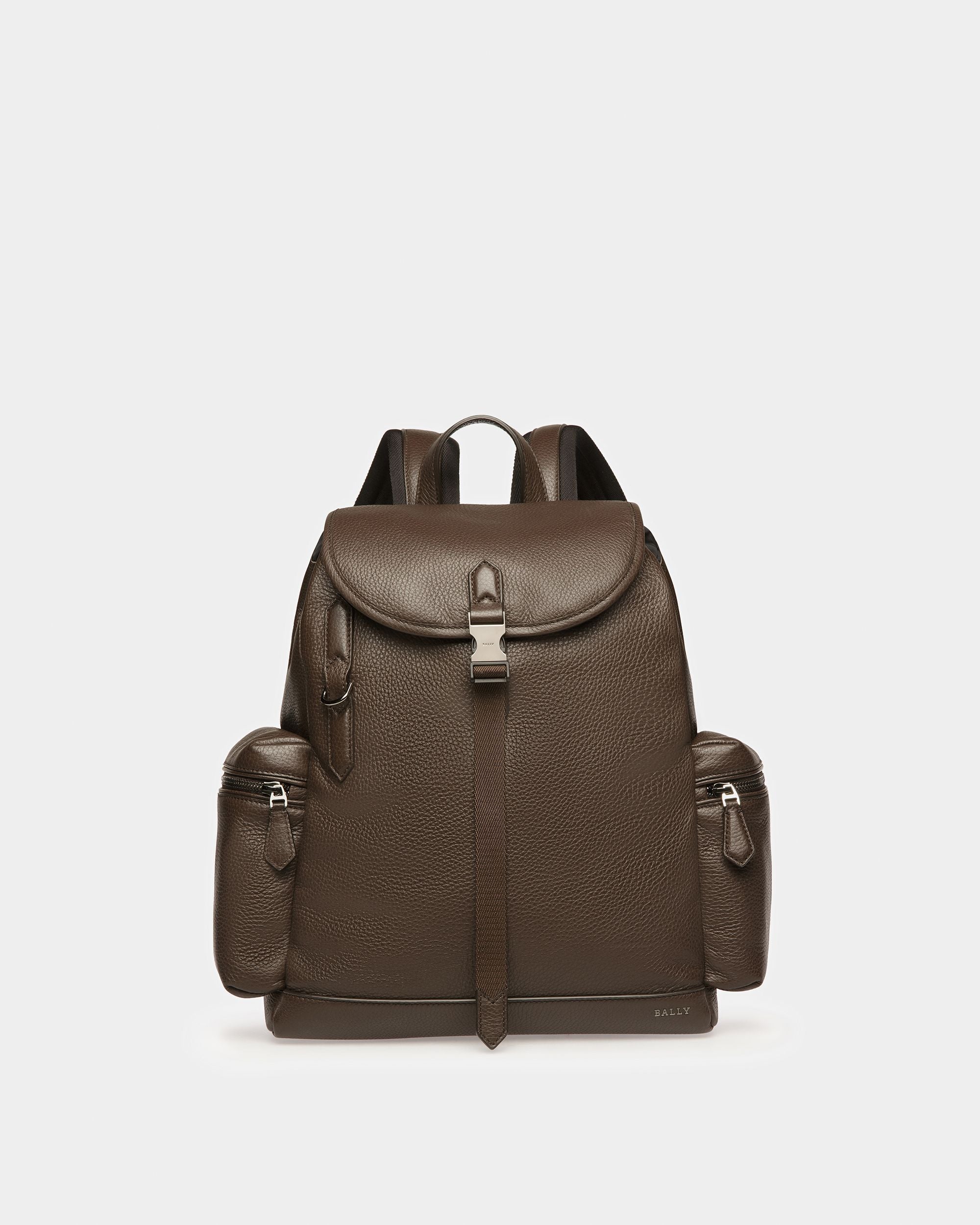 Cliford Leather Backpack In Ebony Brown - Men's - Bally - 01